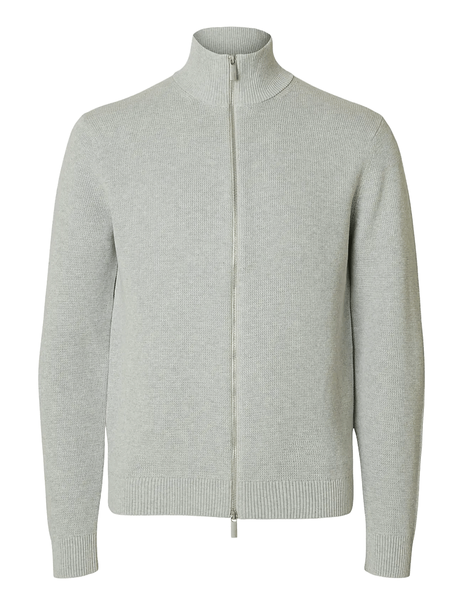 Selected - SLMDANE LS KNIT REG STRUC FULL ZIP NOOS - fullzip strik - light grey melange - 1