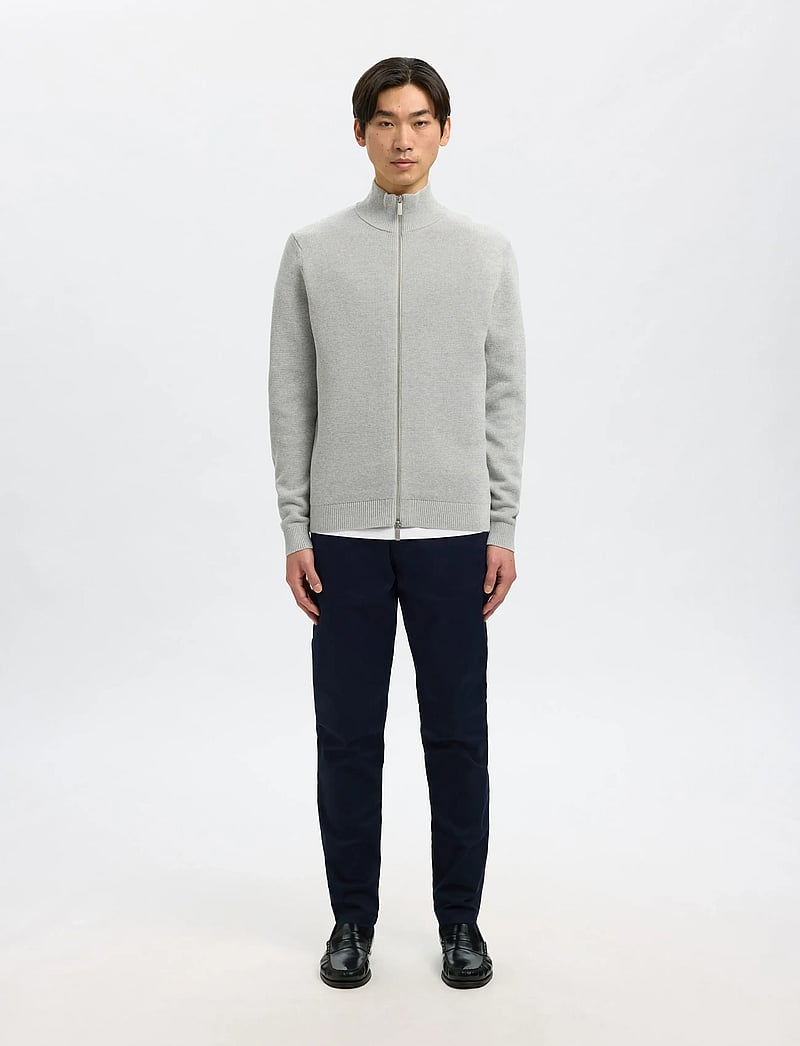 Selected - SLMDANE LS KNIT STRUCTURE FULL ZIP NOOS - pullover mit durchgehendem reißverschluss - light grey melange - 0