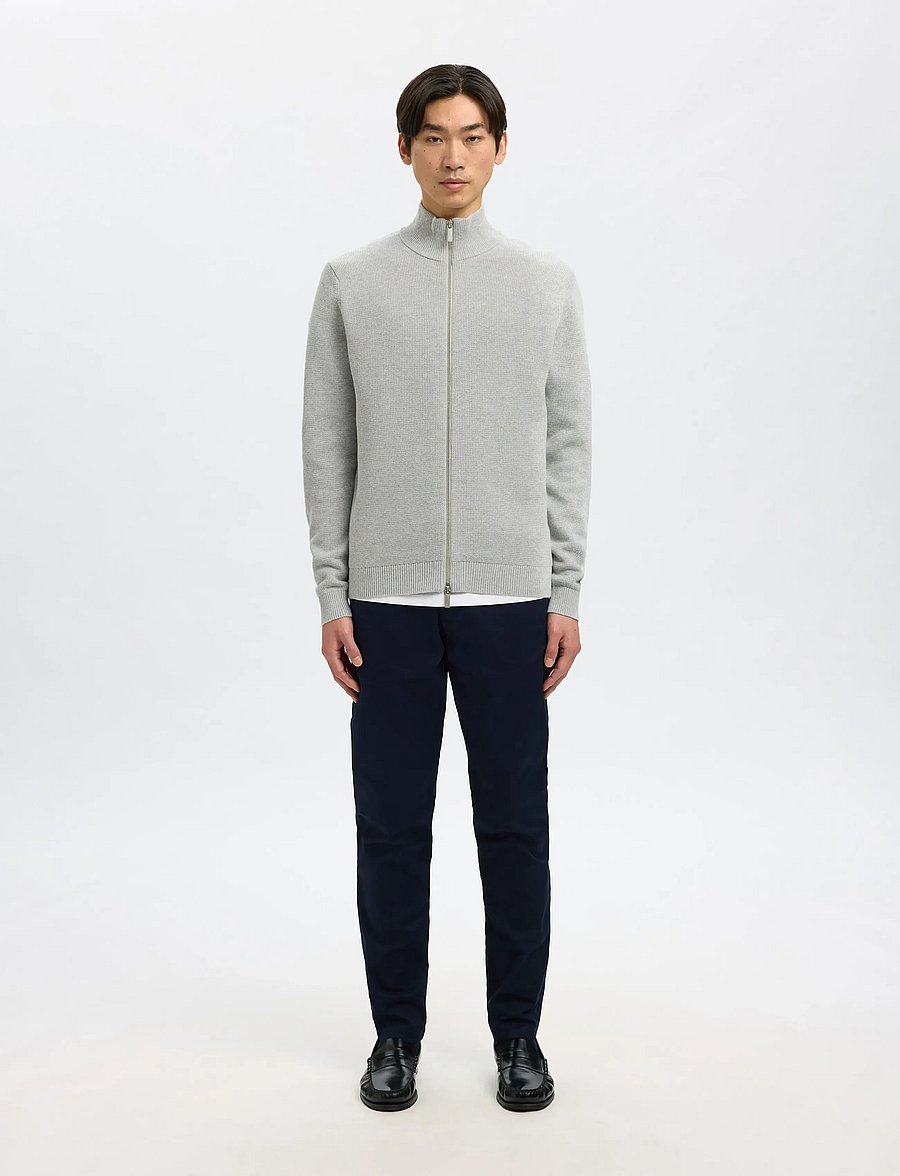 Selected - SLMDANE LS KNIT REG STRUC FULL ZIP NOOS - fullzip strik - light grey melange - 0