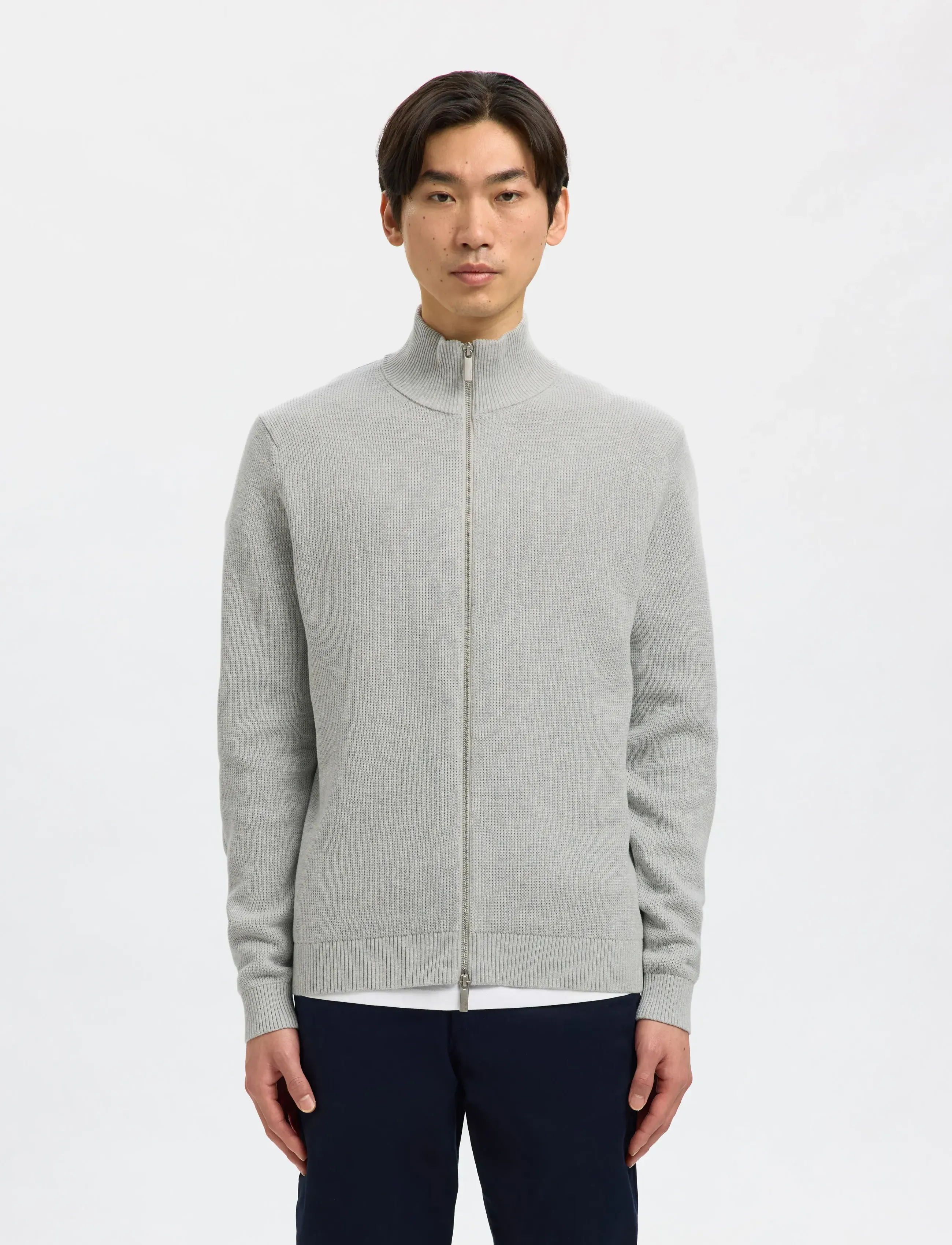 Selected - SLMDANE LS KNIT STRUCTURE FULL ZIP NOOS - lukuga džemprid - light grey melange - 3