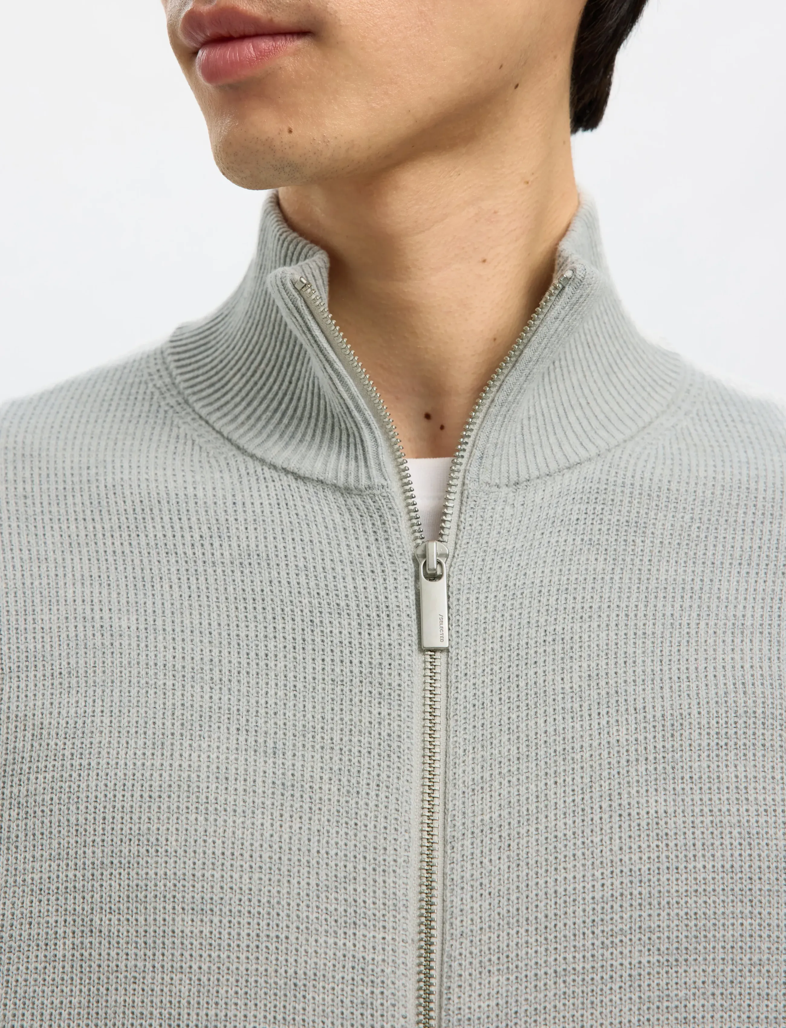 Selected - SLMDANE LS KNIT STRUCTURE FULL ZIP NOOS - lukuga džemprid - light grey melange - 4