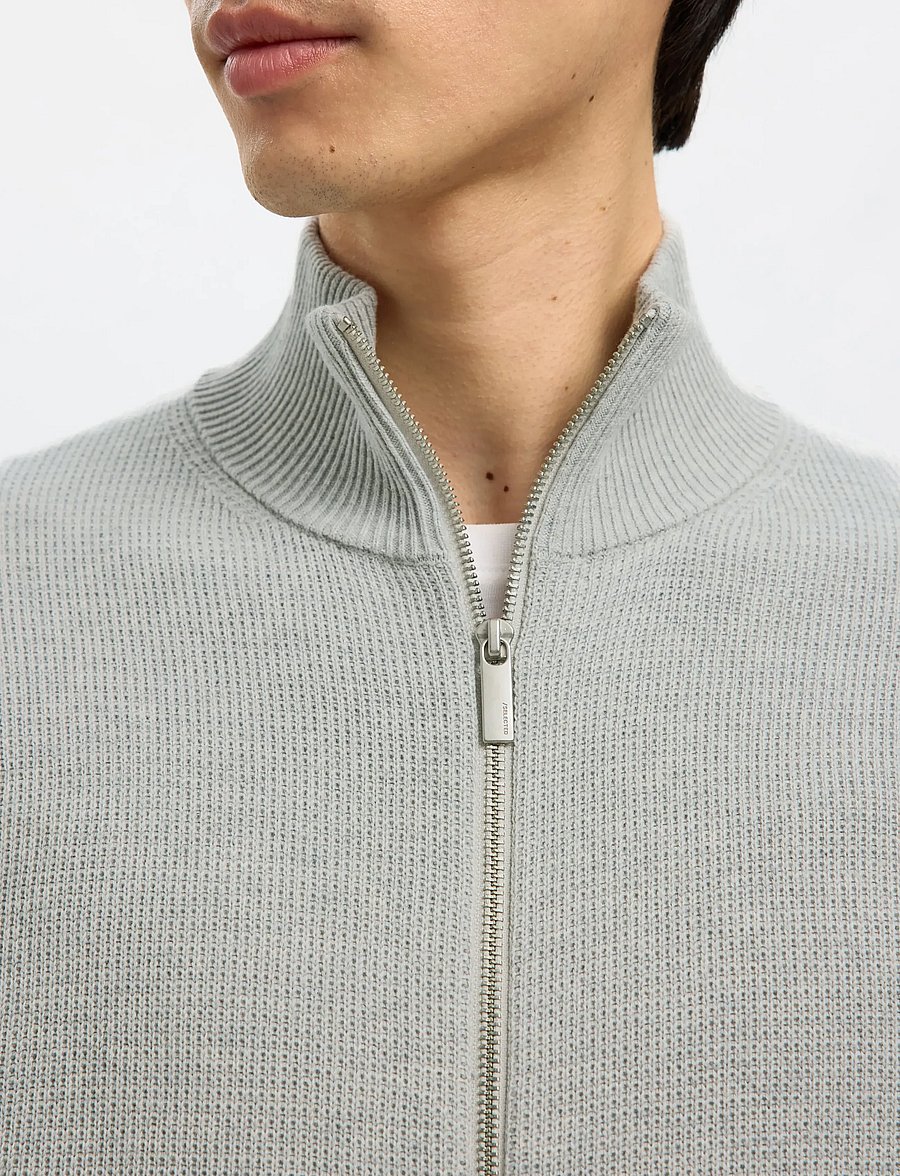 Selected - SLMDANE LS KNIT REG STRUC FULL ZIP NOOS - fullzip strik - light grey melange - 4