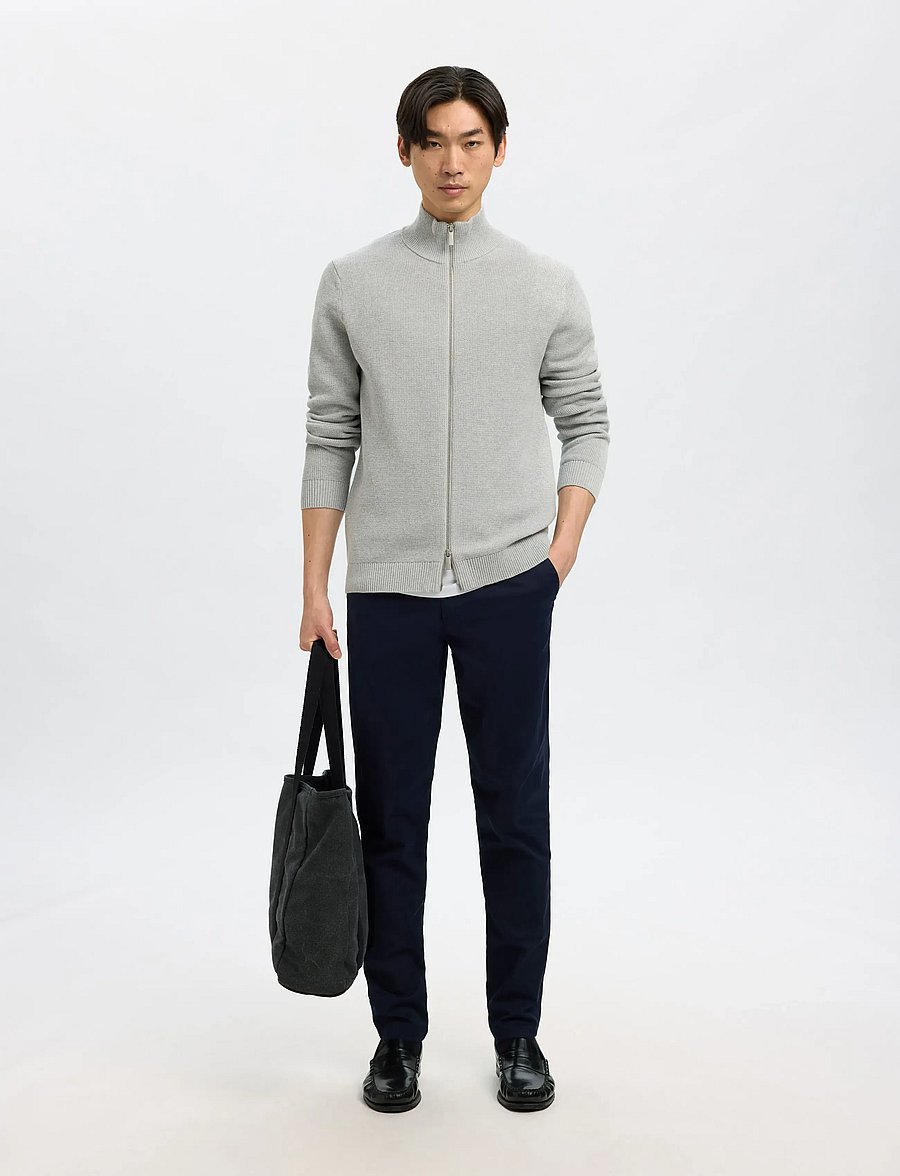 Selected - SLMDANE LS KNIT REG STRUC FULL ZIP NOOS - fullzip strik - light grey melange - 5