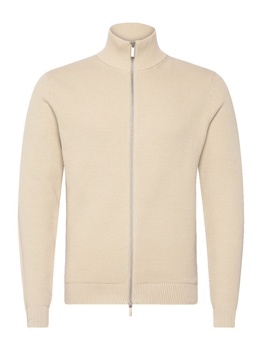 Selected - SLMDANE LS KNIT REG STRUC FULL ZIP NOOS - fullzip strik - oatmeal - 1