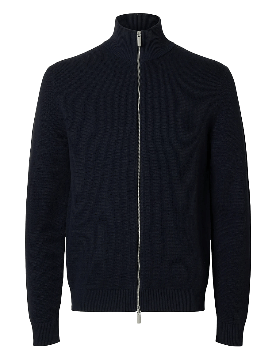 Selected - SLMDANE LS KNIT REG STRUC FULL ZIP NOOS - full zip jumpers - sky captain - 1