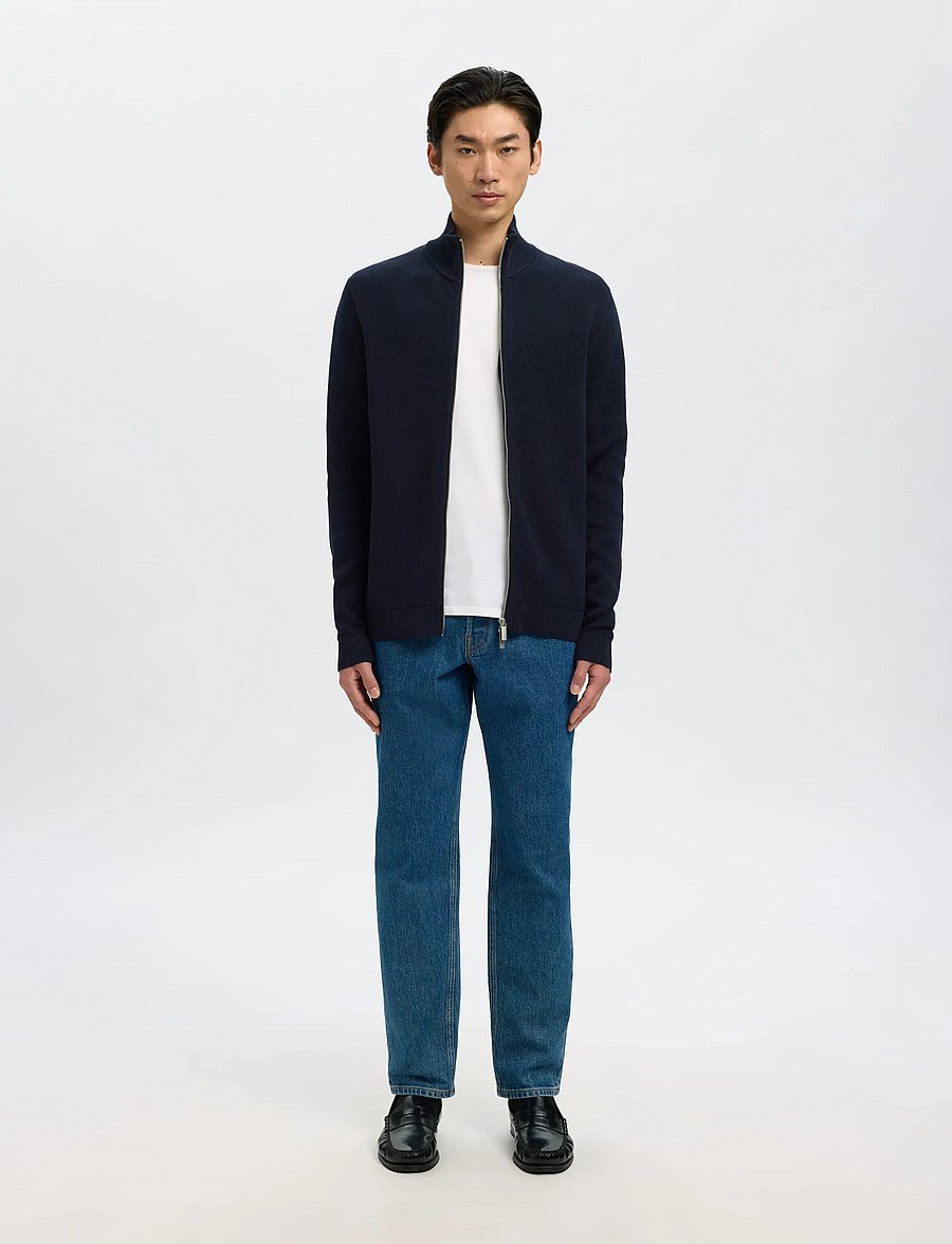 Selected - SLMDANE LS KNIT REG STRUC FULL ZIP NOOS - full zip jumpers - sky captain - 0