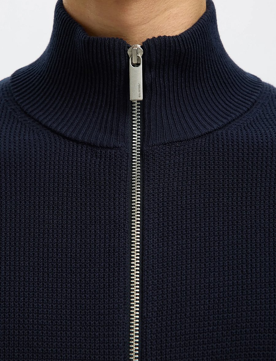 Selected - SLMDANE LS KNIT REG STRUC FULL ZIP NOOS - full zip jumpers - sky captain - 3