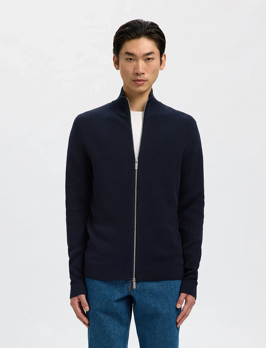 Selected - SLMDANE LS KNIT REG STRUC FULL ZIP NOOS - full zip jumpers - sky captain - 4