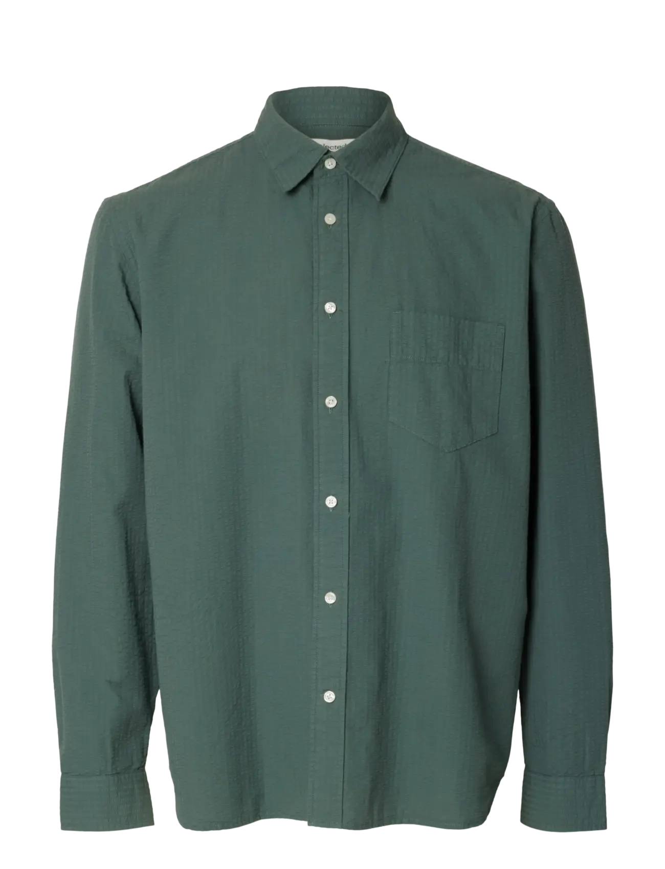 SELECTED Slhregfreddie Solid Seersucker Ls Shirt Grün - M - Herren