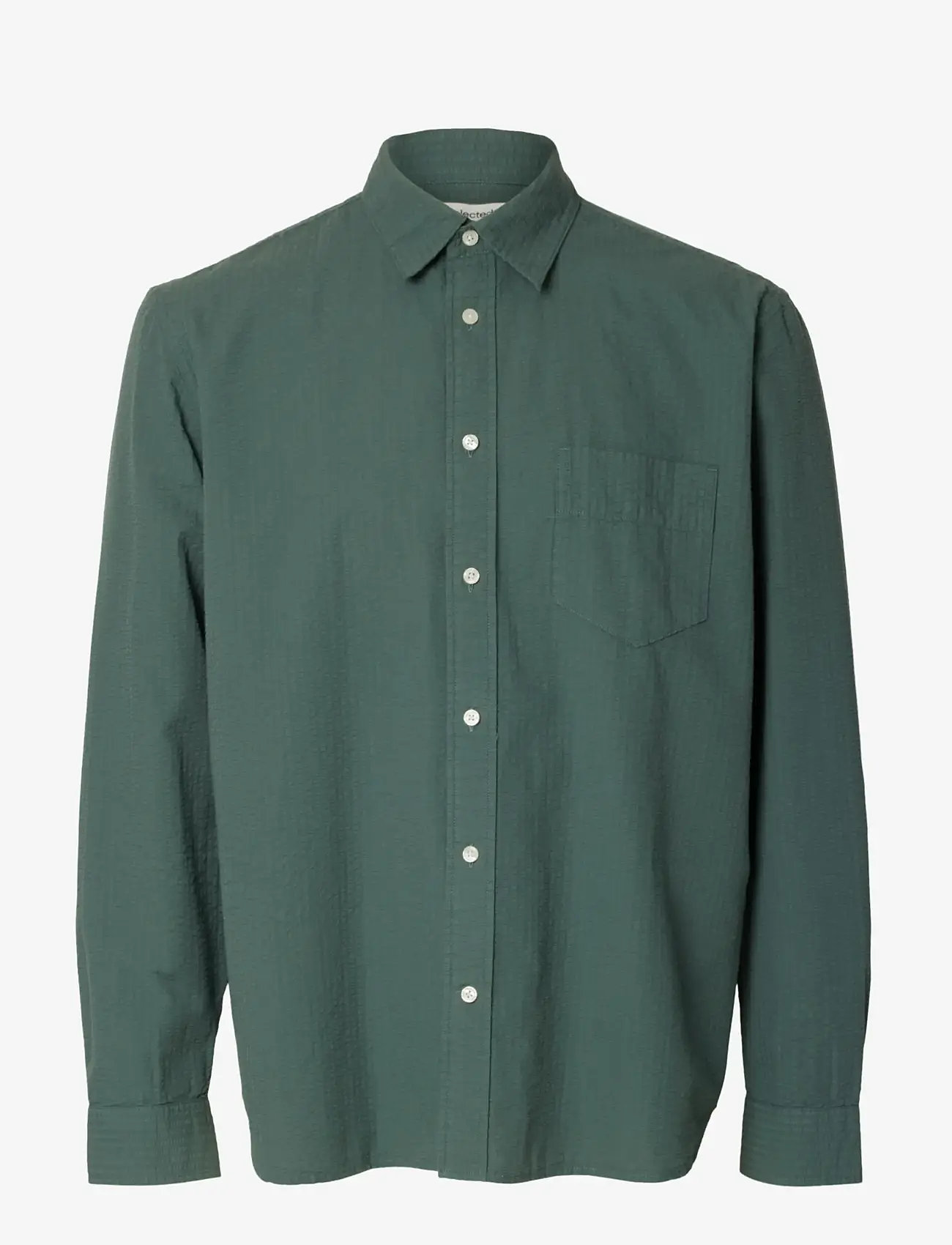 Selected - SLHREGFREDDIE SOLID SEERSUCKER LS SHIRT - casual skjorter - balsam green - 1
