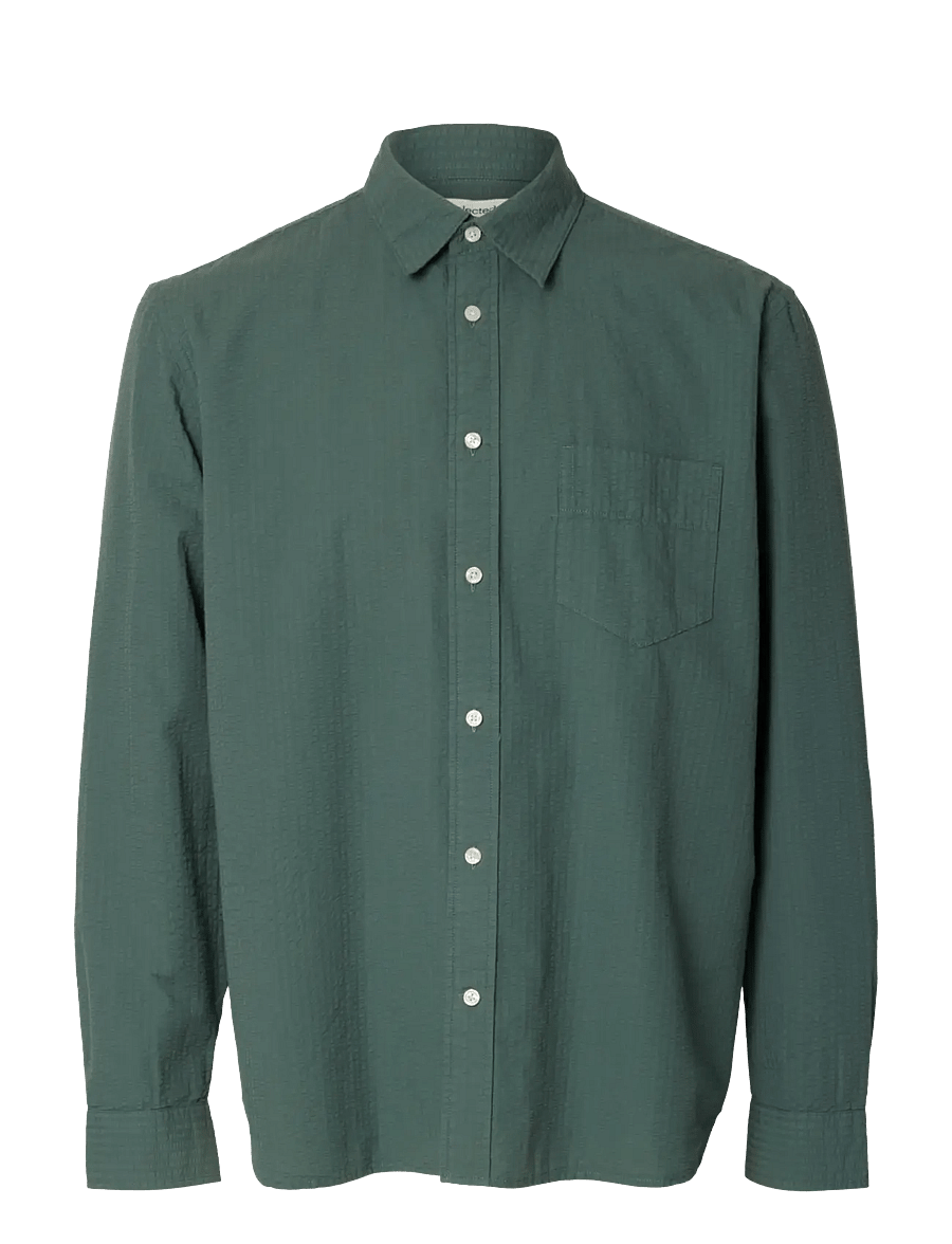 Selected - SLHREGFREDDIE SOLID SEERSUCKER LS SHIRT - casual skjortor - balsam green - 1