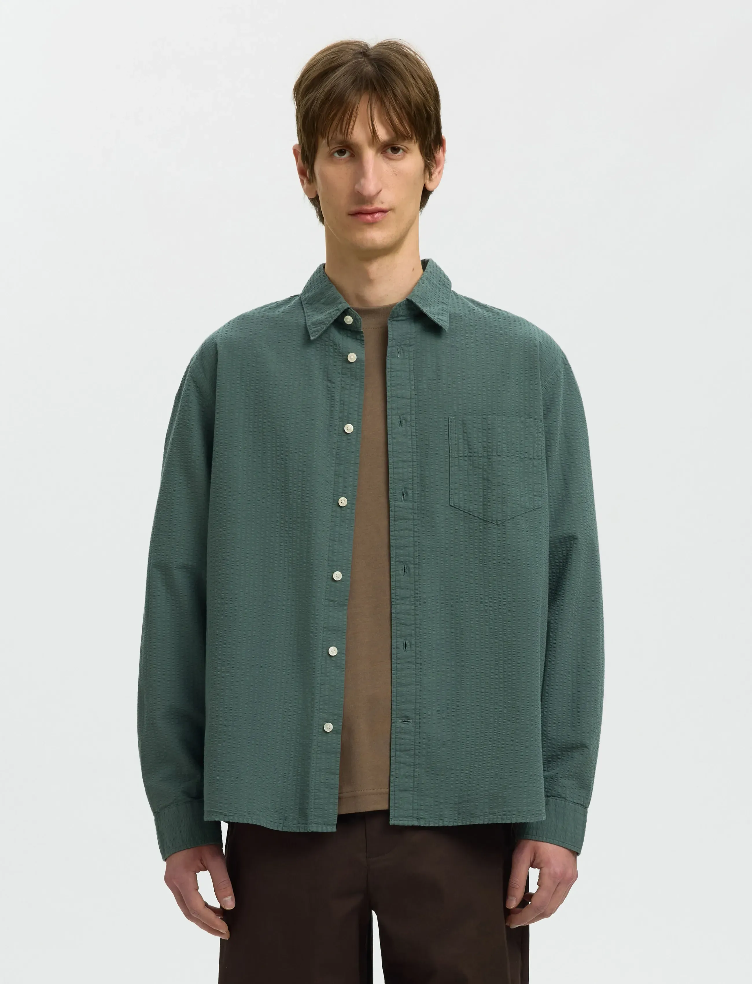 Selected SLHREGFREDDIE SOLID SEERSUCKER LS SHIRT - Skjortor - BALSAM GREEN / green