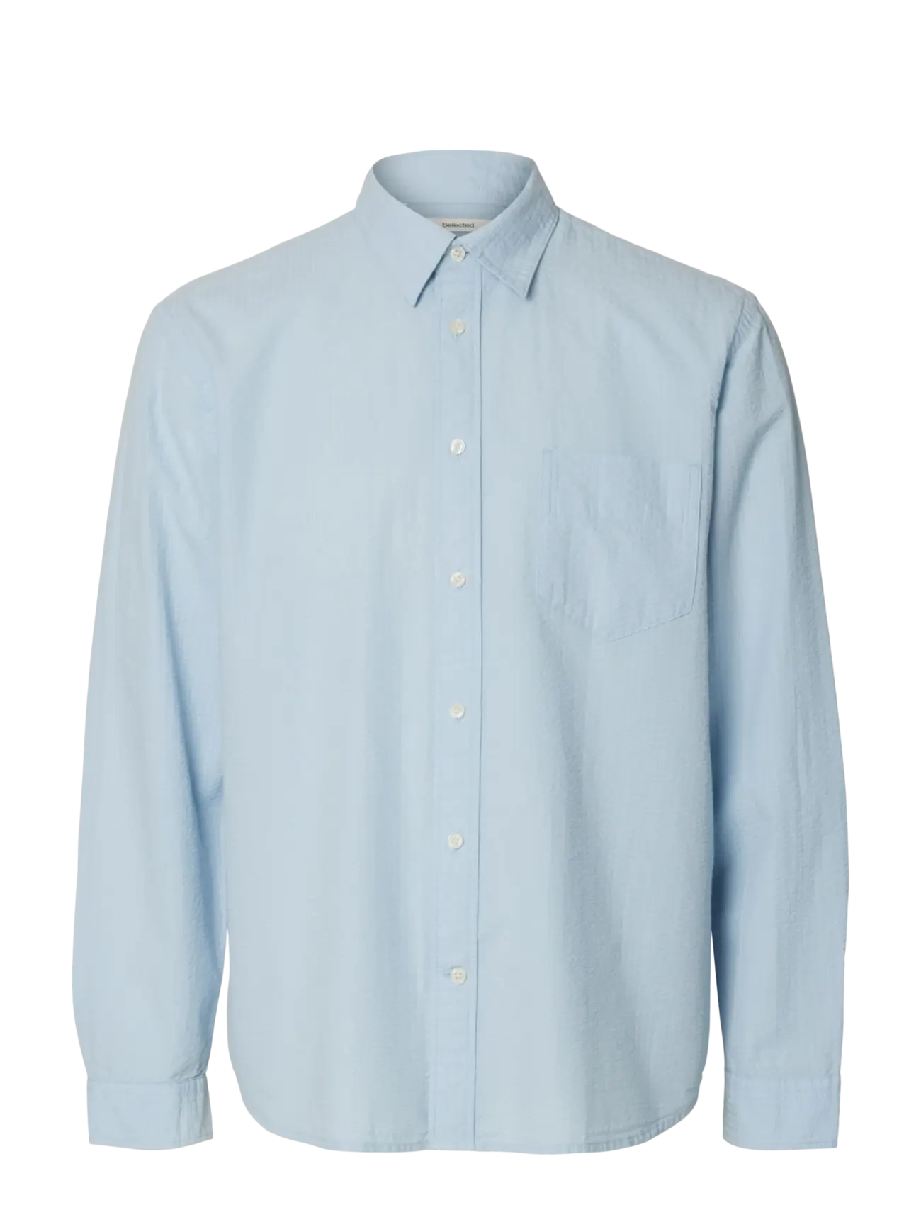 SELECTED Slhregfreddie Solid Seersucker Ls Shirt Blau - L - Herren