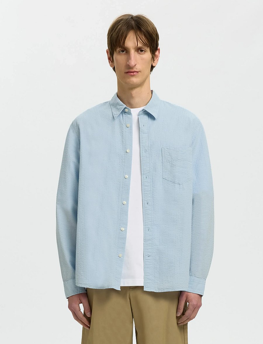 Selected - SLHREGFREDDIE SOLID SEERSUCKER LS SHIRT - casual skjorter - skyway - 0