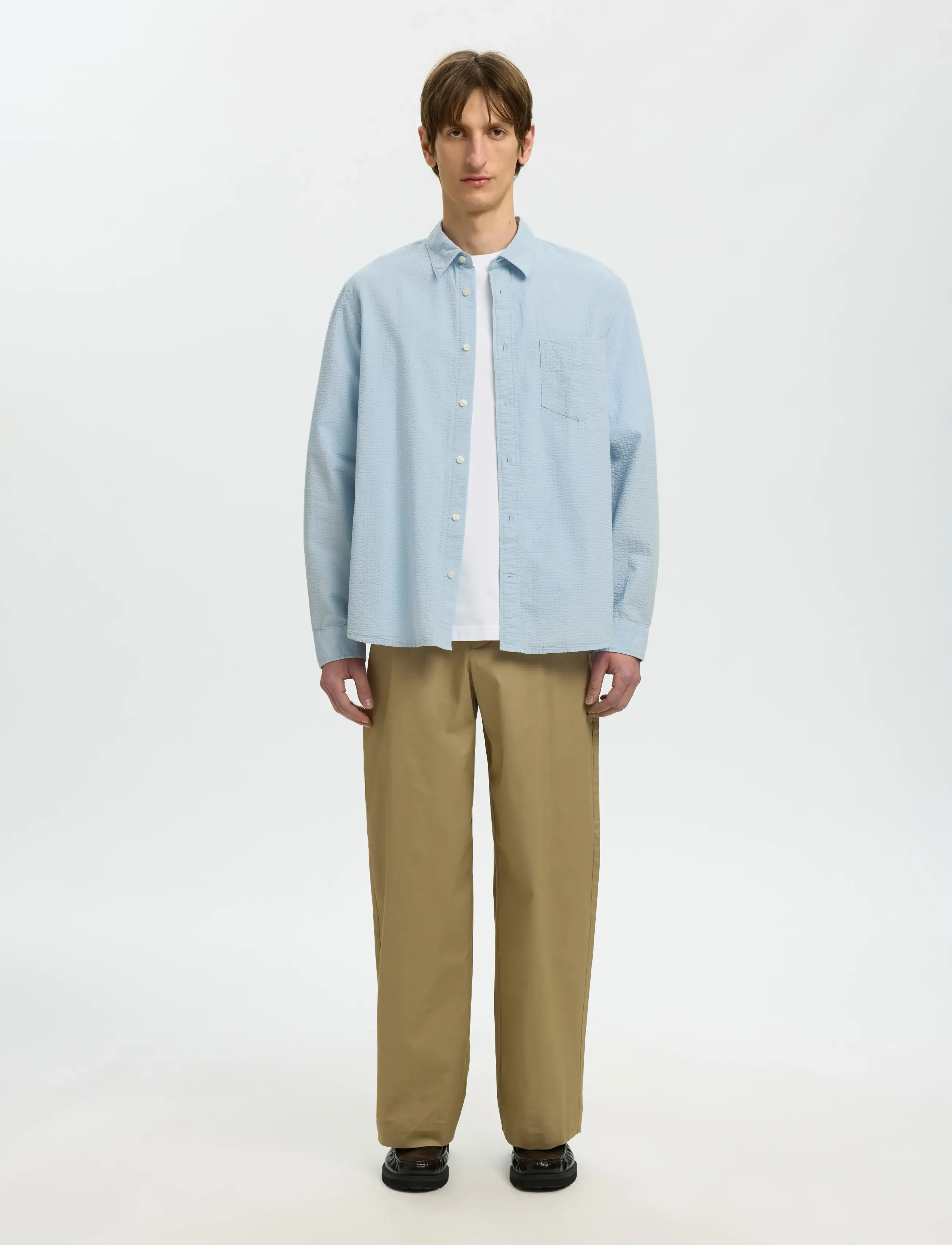 Selected - SLHREGFREDDIE SOLID SEERSUCKER LS SHIRT - casual hemden - skyway - 3
