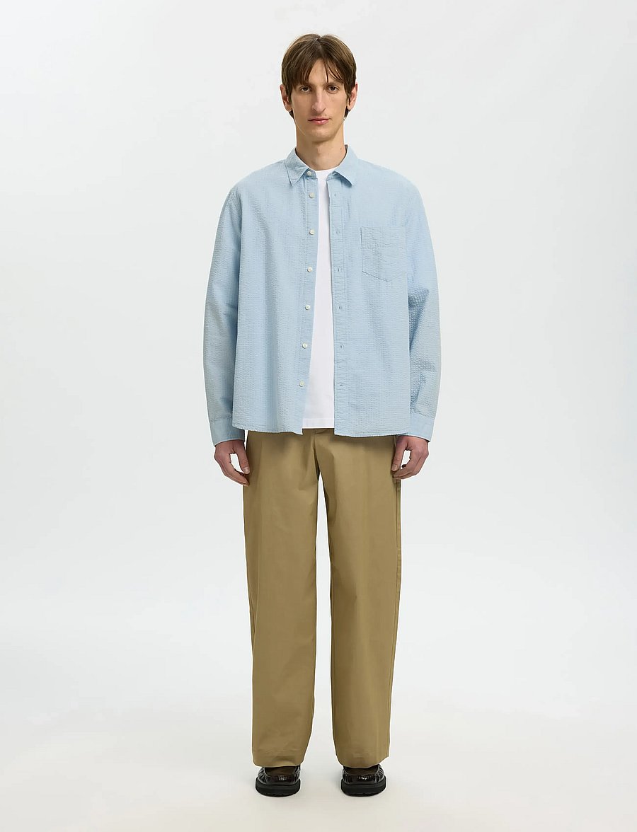 Selected - SLHREGFREDDIE SOLID SEERSUCKER LS SHIRT - casual skjorter - skyway - 3