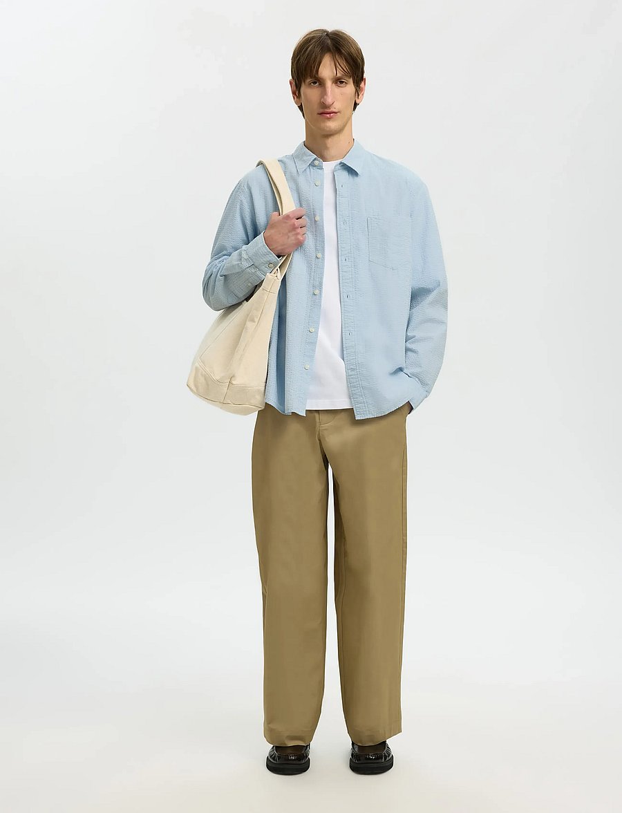 Selected - SLHREGFREDDIE SOLID SEERSUCKER LS SHIRT - casual skjorter - skyway - 5