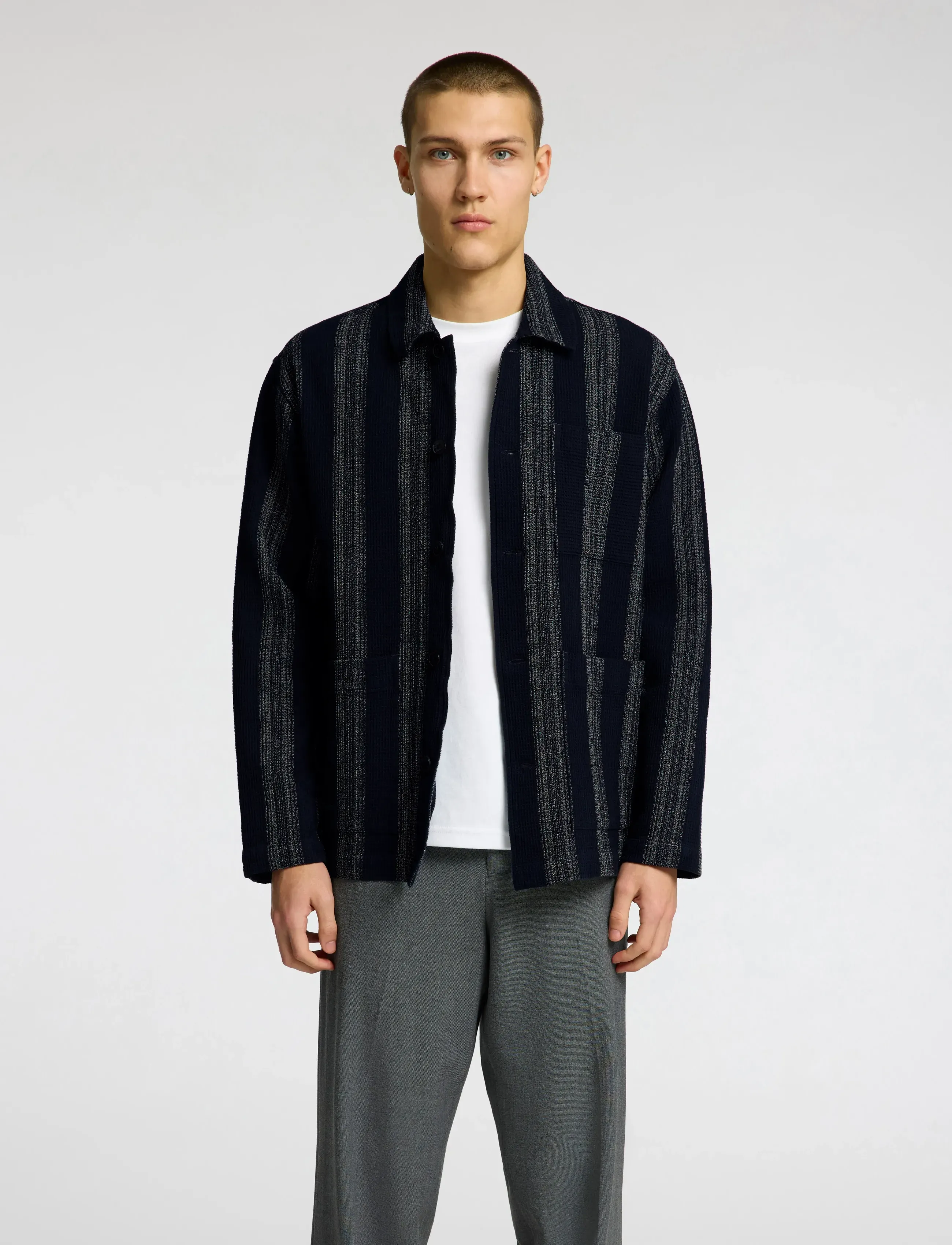Selected SLHTONY WAFFLE STRIPE OVERSHIRT - Kollektionen - SKY CAPTAIN / black