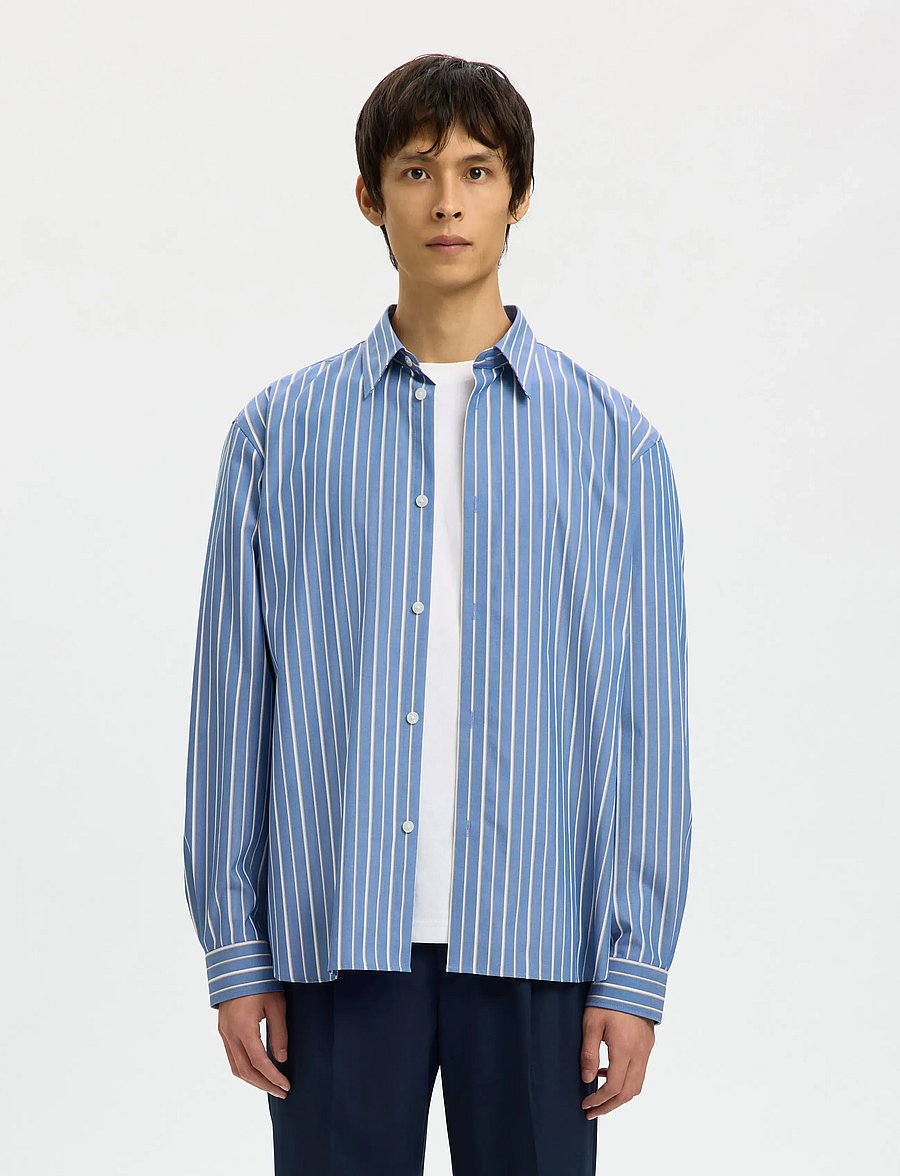 Selected - SLHRLXBEN STRIPE LS SHIRT - stribede skjorter - medieval blue - 0