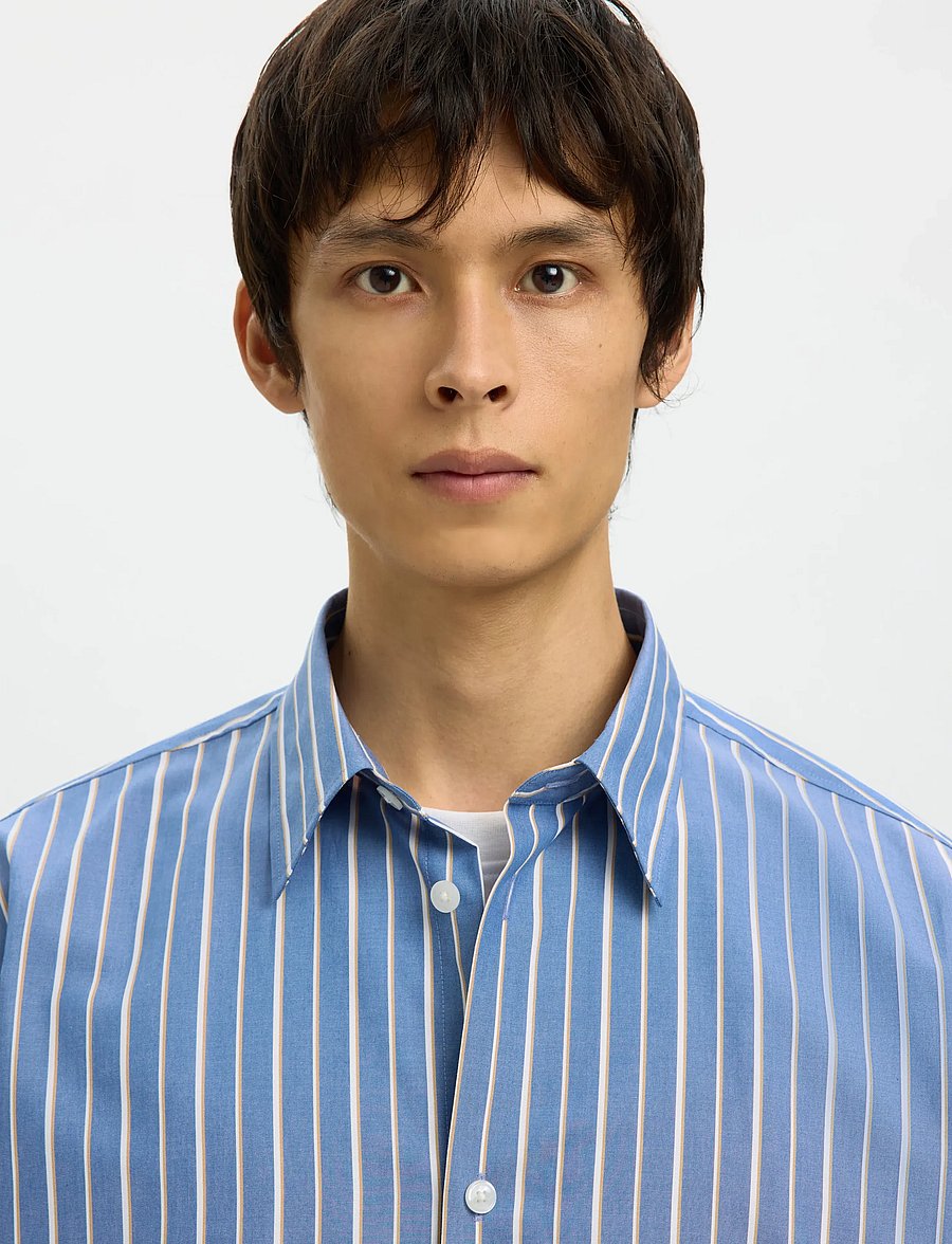 Selected - SLHRLXBEN STRIPE LS SHIRT - stribede skjorter - medieval blue - 4