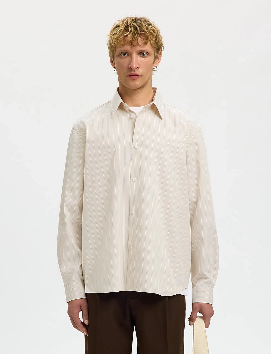 Selected - SLHRLXBEN STRIPE LS SHIRT - stribede skjorter - sand - 0