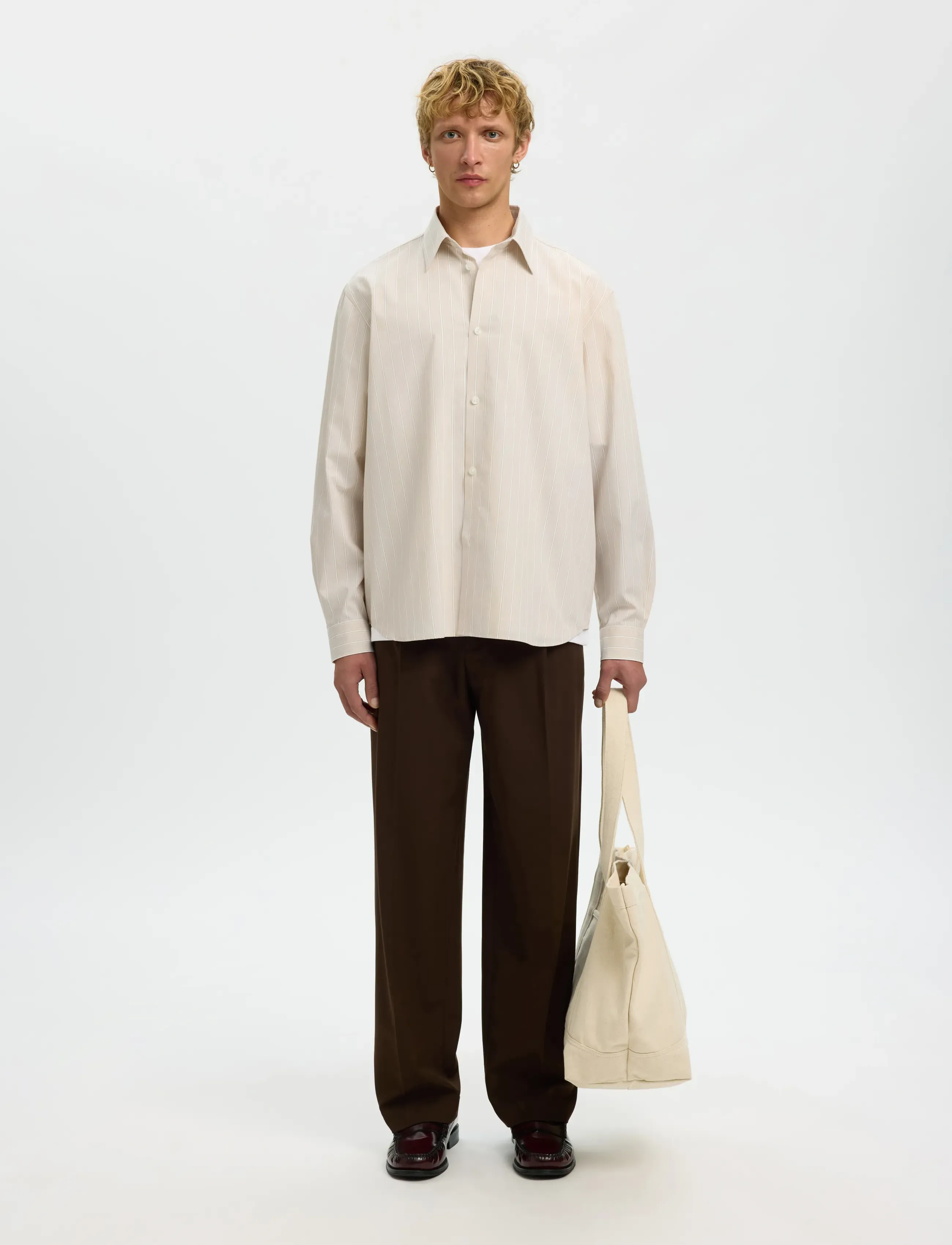 Selected - SLHRLXBEN STRIPE LS SHIRT - striped shirts - sand - 3