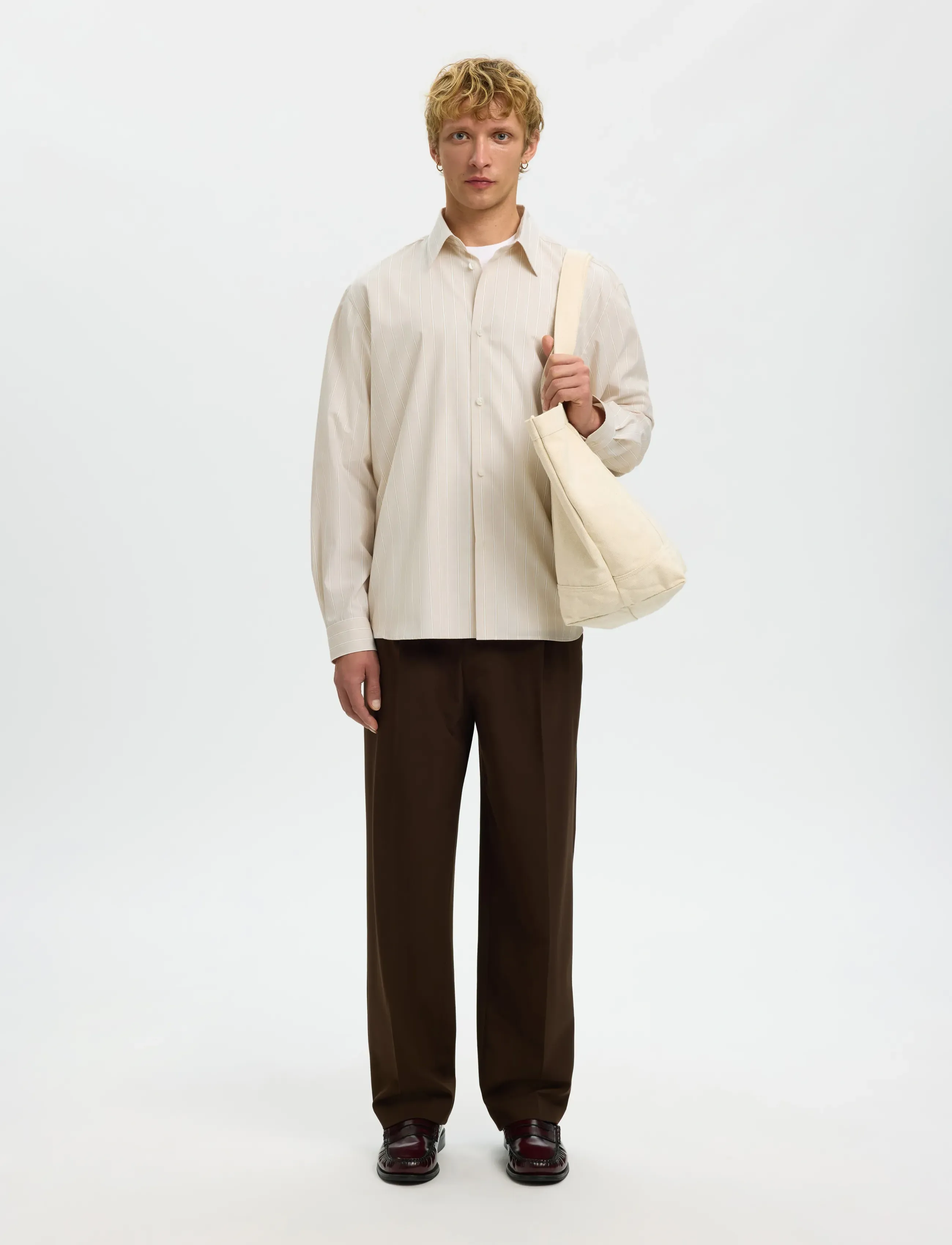 Selected - SLHRLXBEN STRIPE LS SHIRT - striped shirts - sand - 4
