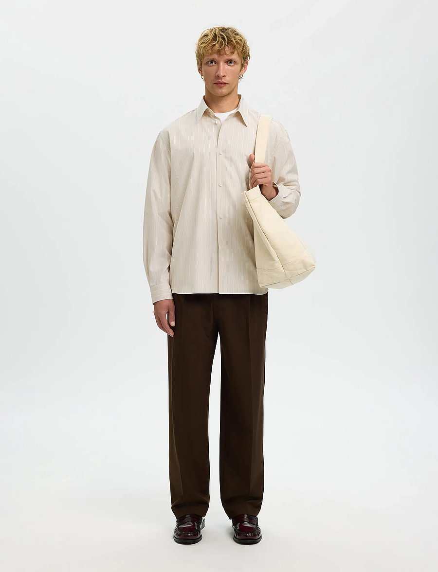 Selected - SLHRLXBEN STRIPE LS SHIRT - stribede skjorter - sand - 4