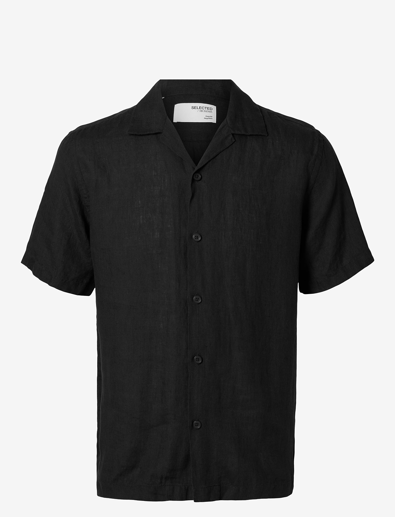 Selected - SLHRLXKYLIAN LINEN SS SHIRT RESORT - leinenhemden - black - 1