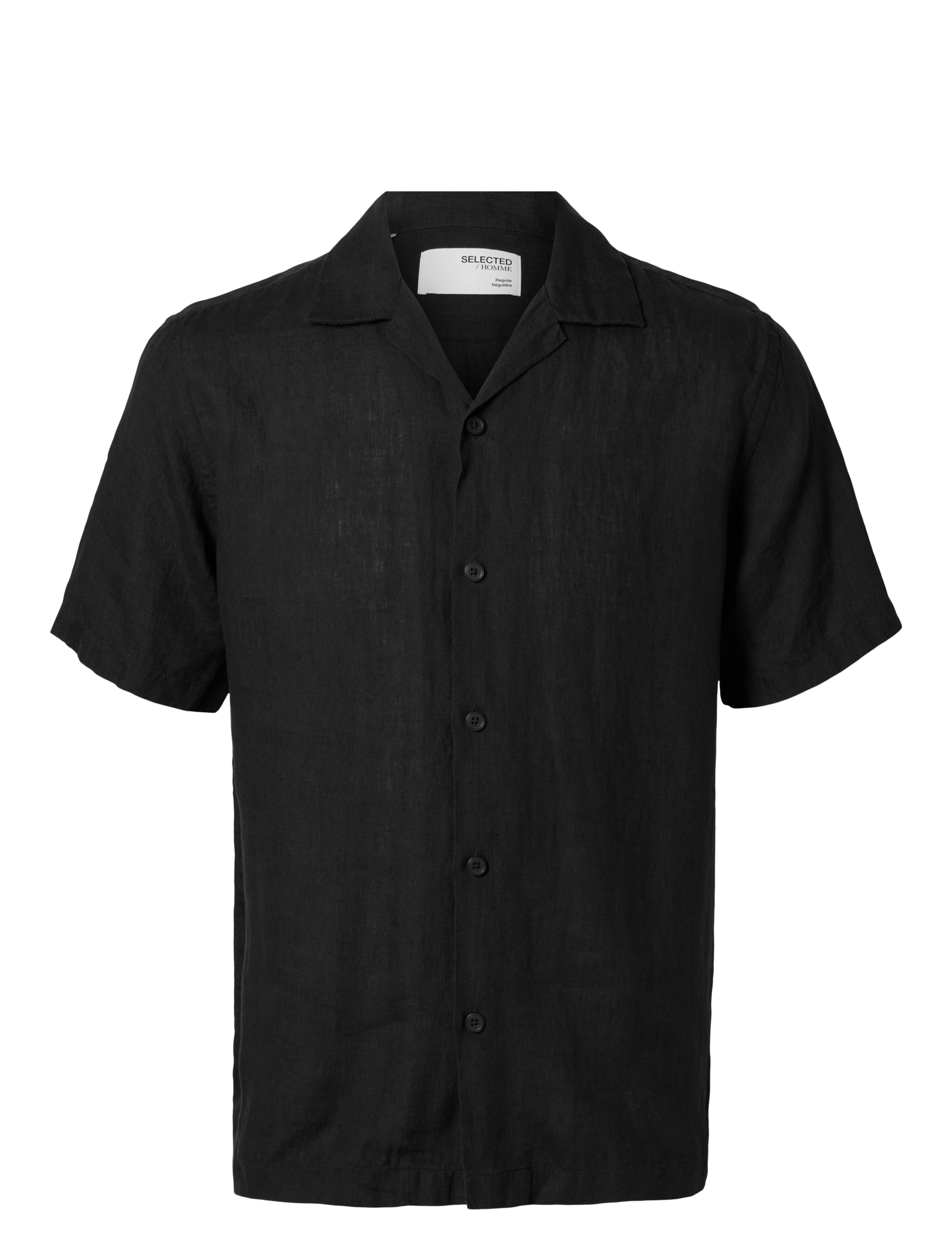 Selected SLHRLXKYLIAN LINEN SS SHIRT RESORT - Kauluspaidat - BLACK / black