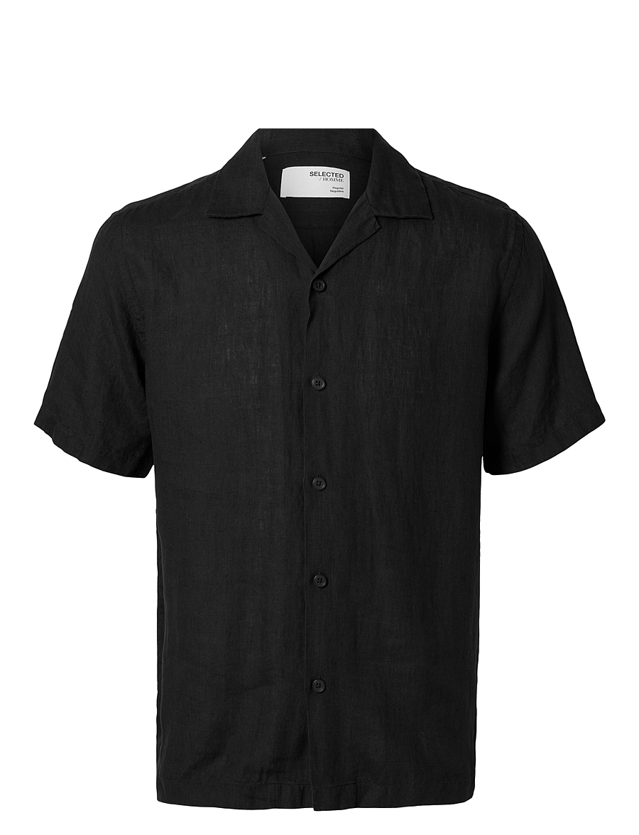 Selected - SLHRELAXKYLIAN MIX SS SHIRT RESORT - pellavakauluspaidat - black - 1