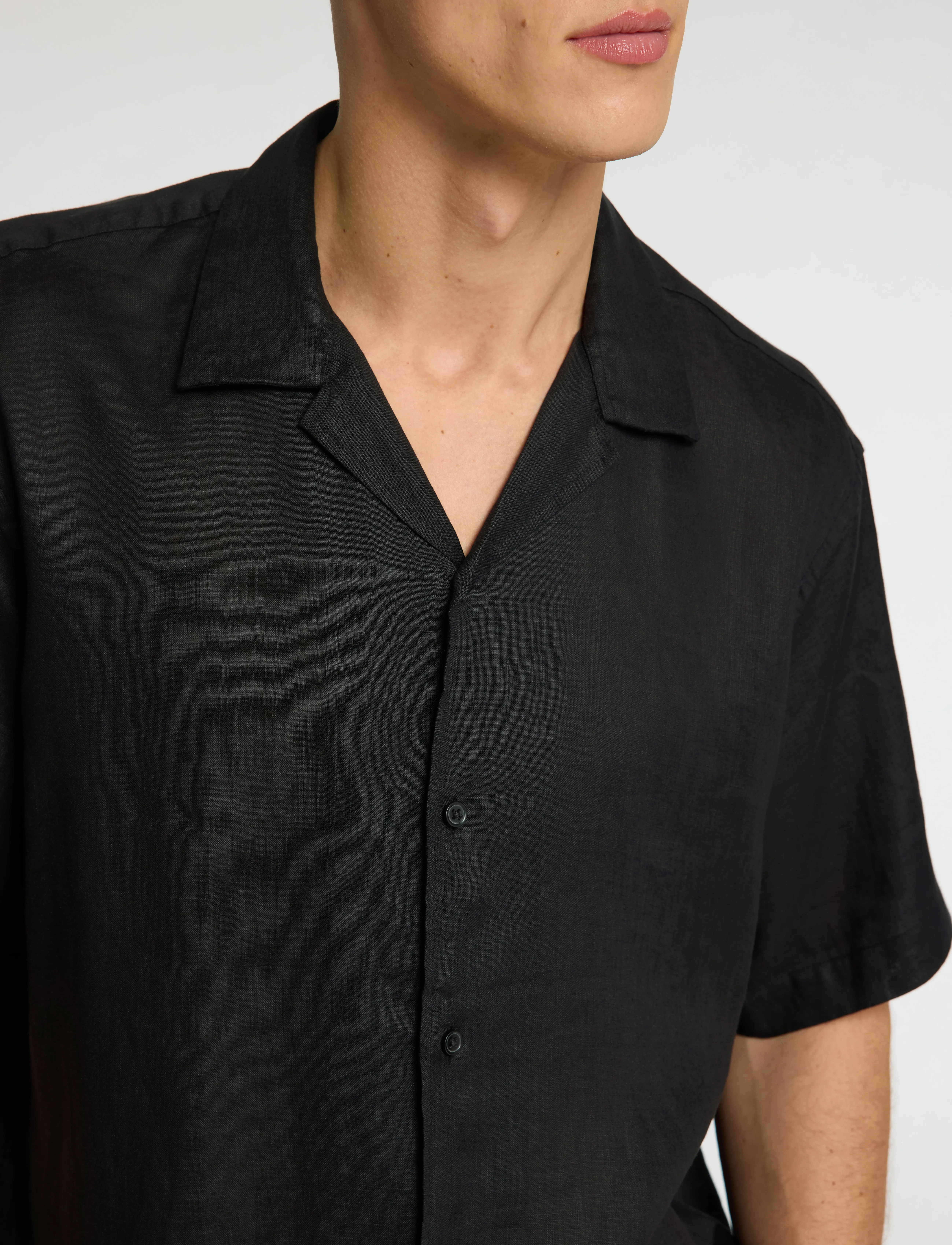 Selected - SLHRELAXKYLIAN MIX SS SHIRT RESORT - pellavakauluspaidat - black - 5