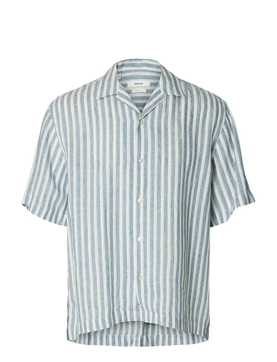 Selected - SLHRELAXKYLIAN MIX SS SHIRT RESORT - leinenhemden - blue mirage - 1