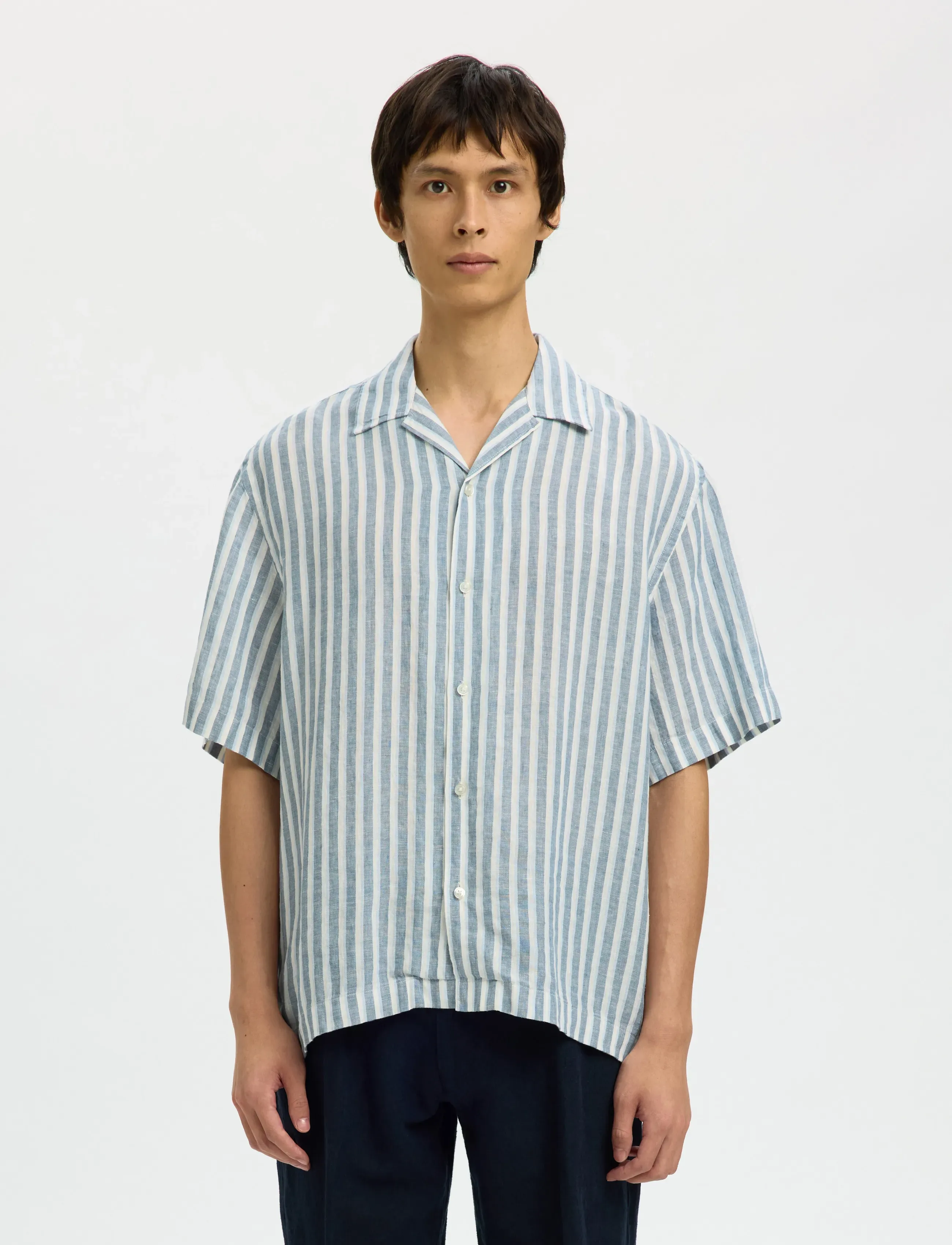 Selected SLHRLXKYLIAN LINEN SS SHIRT RESORT - Drabužiai - BLUE MIRAGE / blue