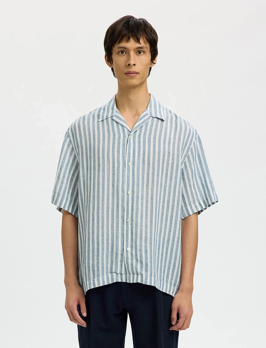 Selected - SLHRELAXKYLIAN MIX SS SHIRT RESORT - leinenhemden - blue mirage - 0