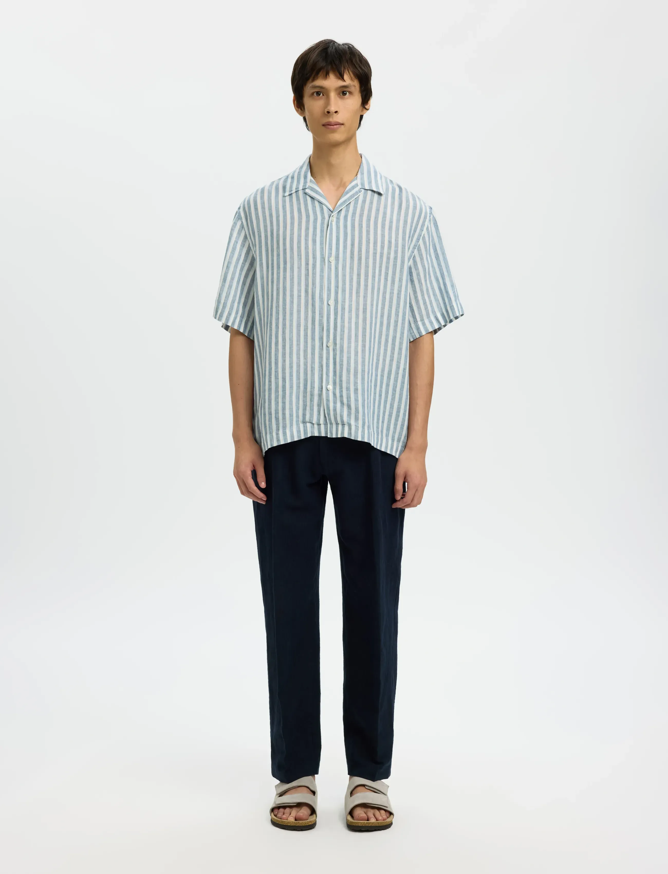 Selected - SLHRELAXKYLIAN MIX SS SHIRT RESORT - hørskjorter - blue mirage - 3
