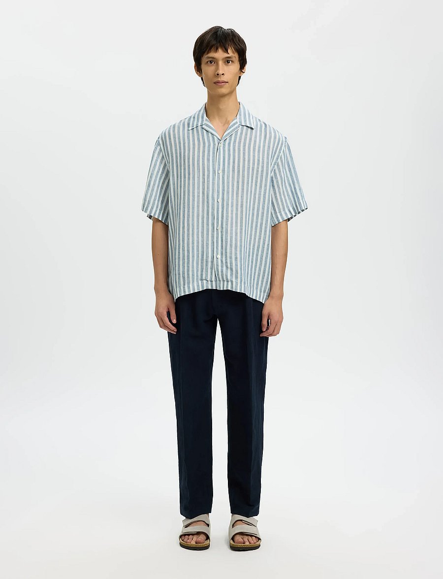 Selected - SLHRELAXKYLIAN MIX SS SHIRT RESORT - leinenhemden - blue mirage - 3
