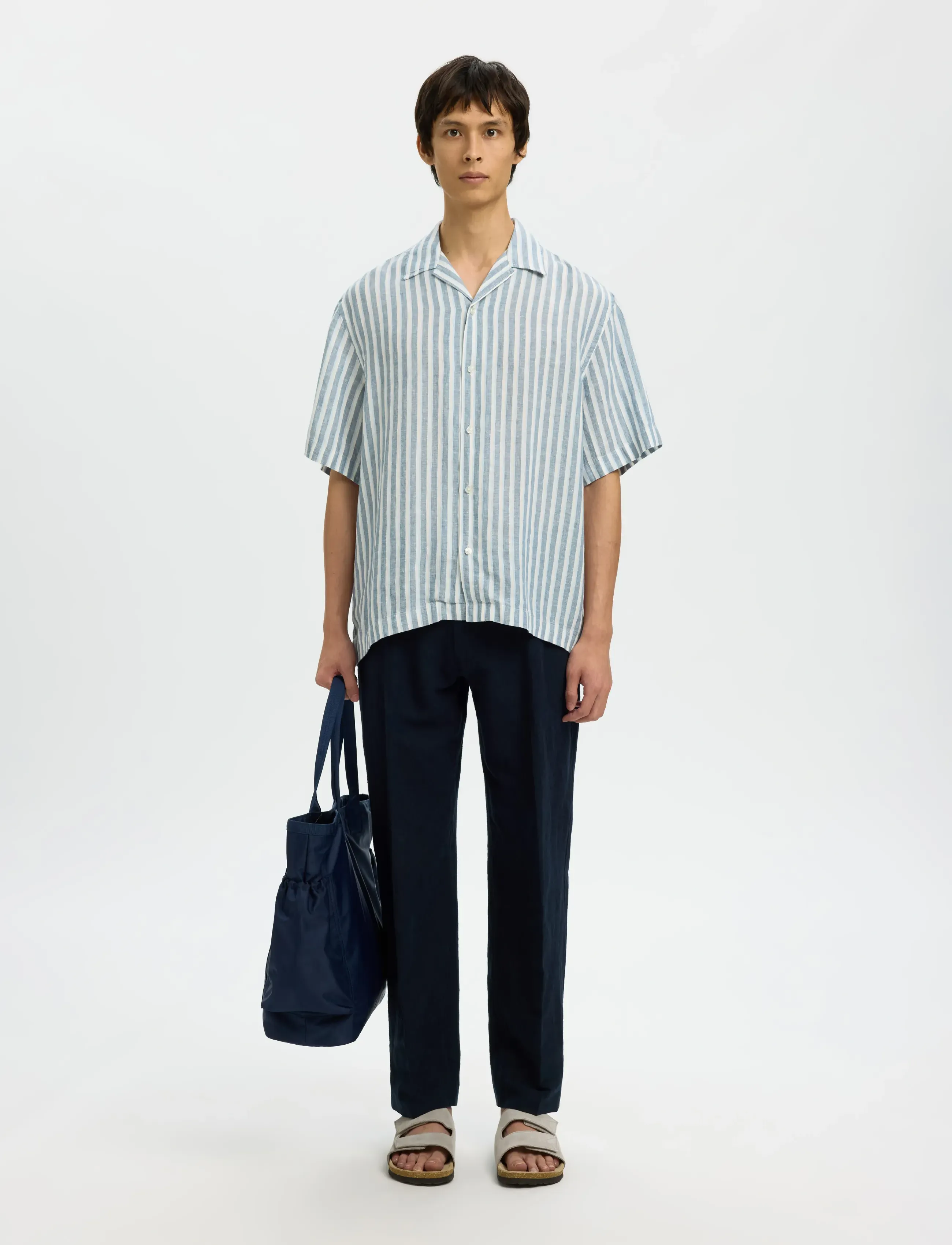 Selected - SLHRELAXKYLIAN MIX SS SHIRT RESORT - hørskjorter - blue mirage - 5