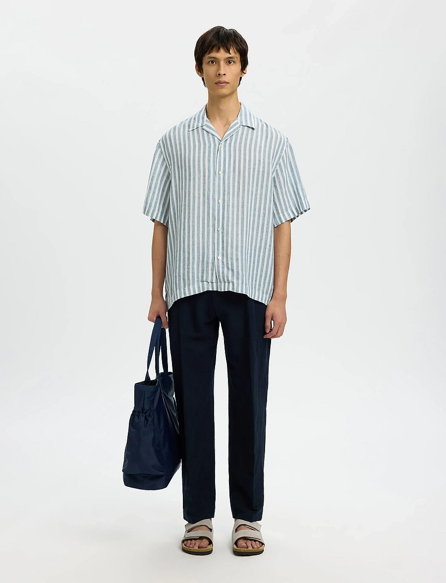 Selected - SLHRELAXKYLIAN MIX SS SHIRT RESORT - leinenhemden - blue mirage - 5