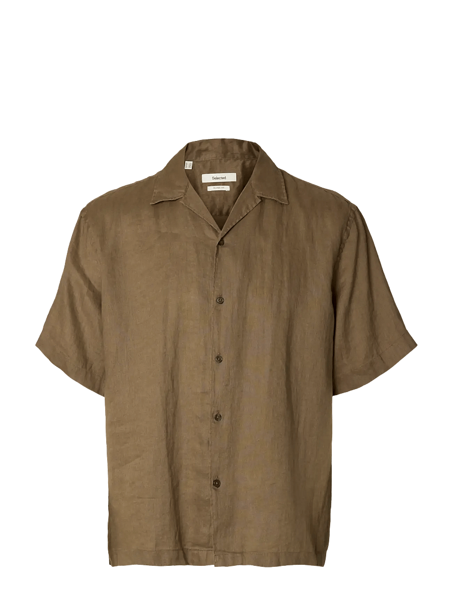 Selected - SLHRELAXKYLIAN MIX SS SHIRT RESORT - leinenhemden - chocolate chip - 1