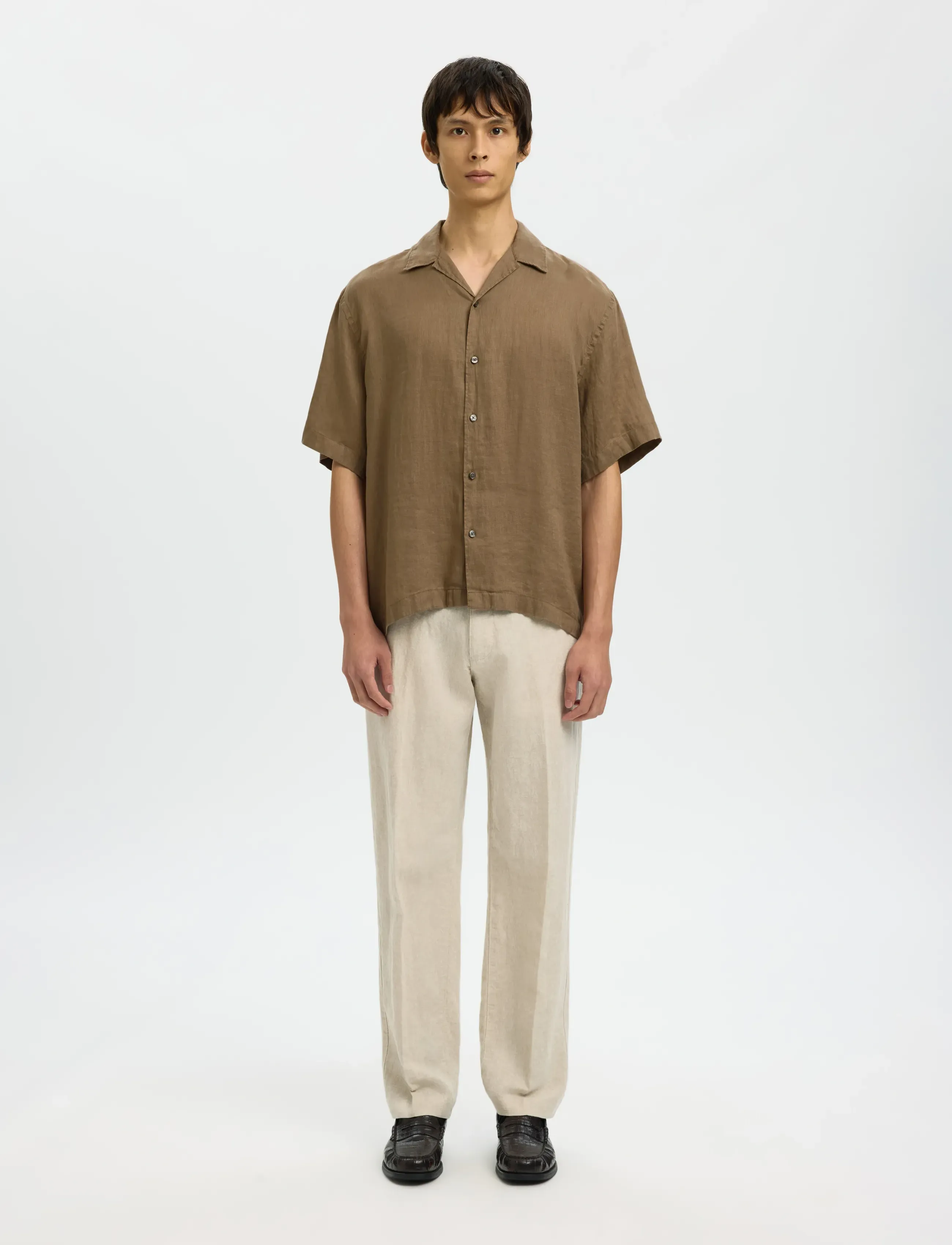 Selected - SLHRELAXKYLIAN MIX SS SHIRT RESORT - leinenhemden - chocolate chip - 3