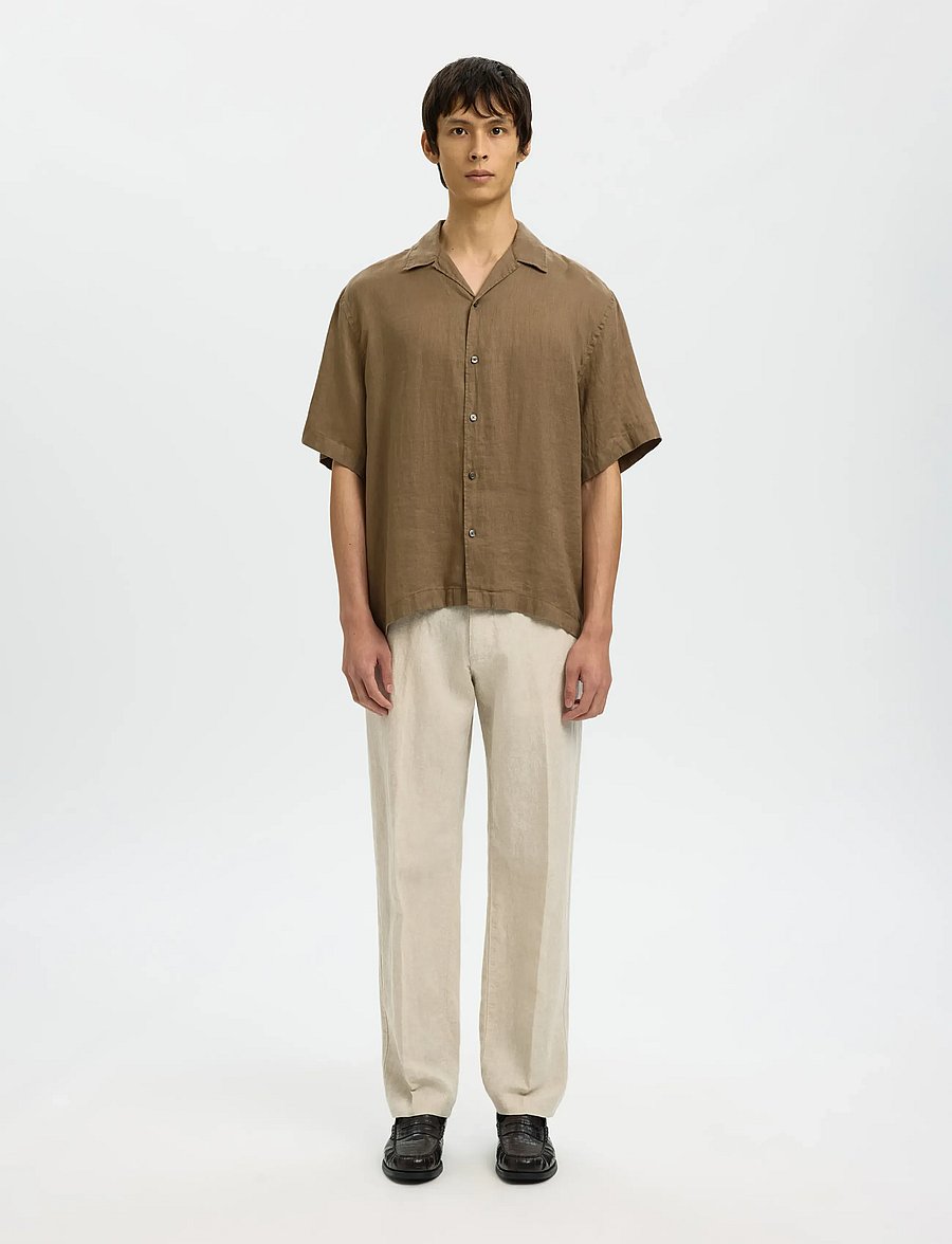 Selected - SLHRELAXKYLIAN MIX SS SHIRT RESORT - leinenhemden - chocolate chip - 3