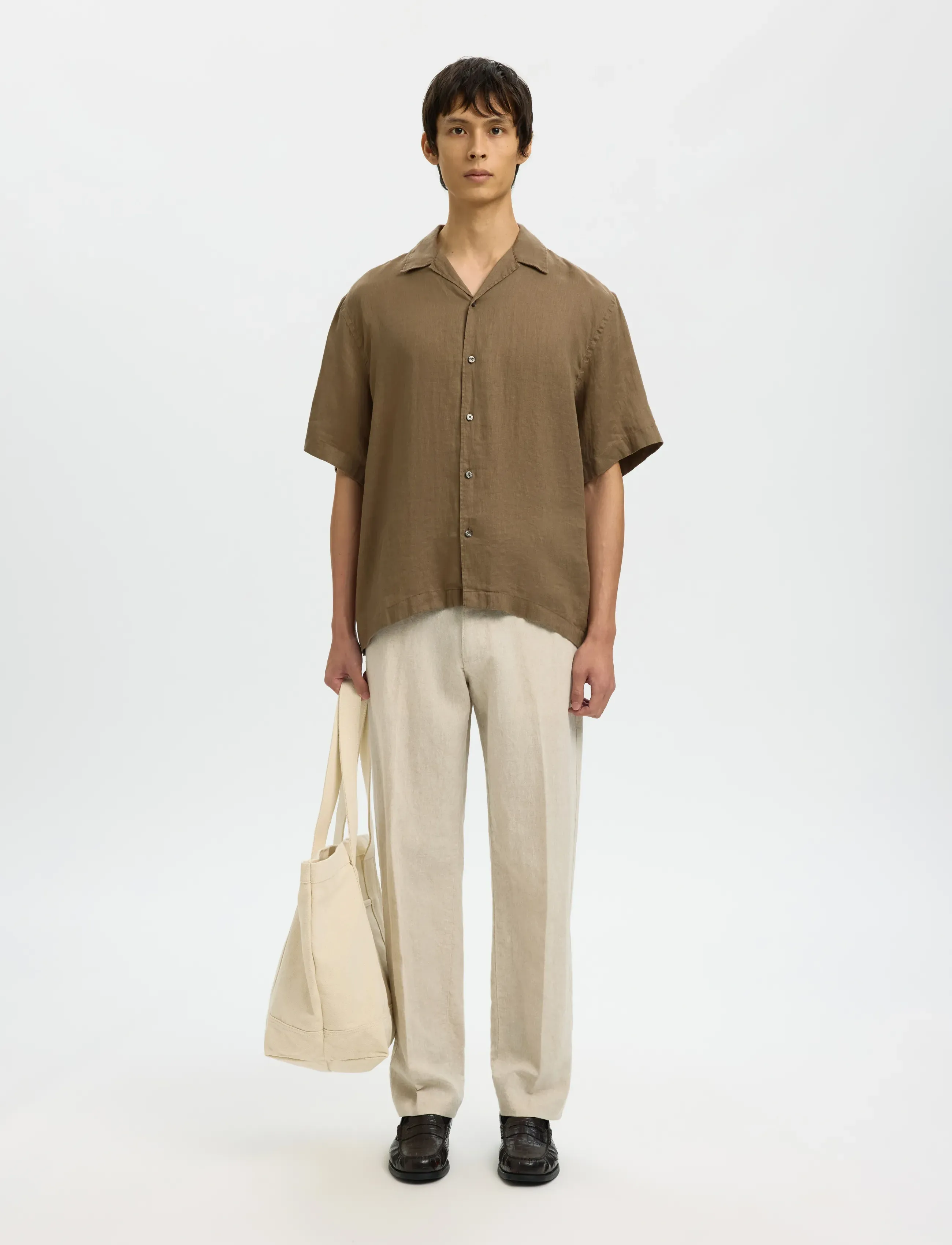 Selected - SLHRELAXKYLIAN MIX SS SHIRT RESORT - leinenhemden - chocolate chip - 5