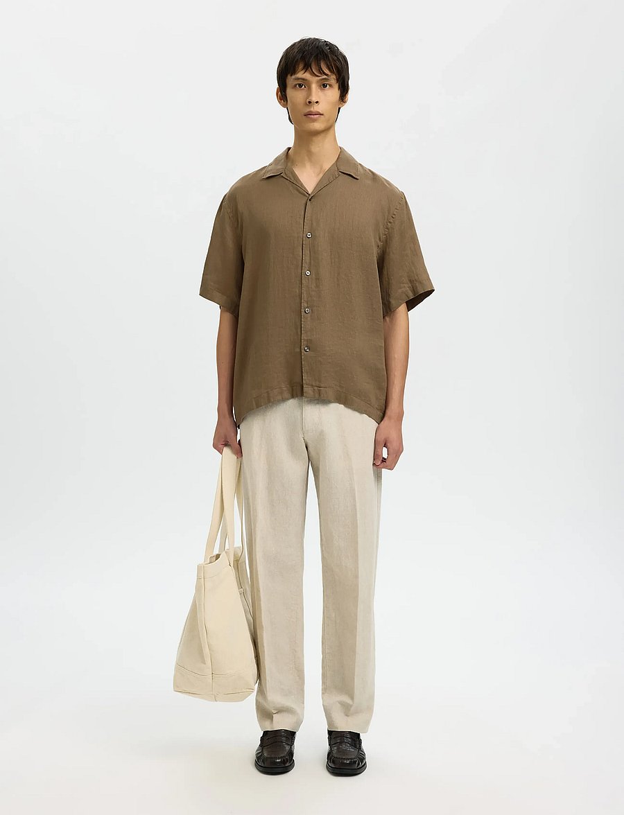 Selected - SLHRELAXKYLIAN MIX SS SHIRT RESORT - leinenhemden - chocolate chip - 5