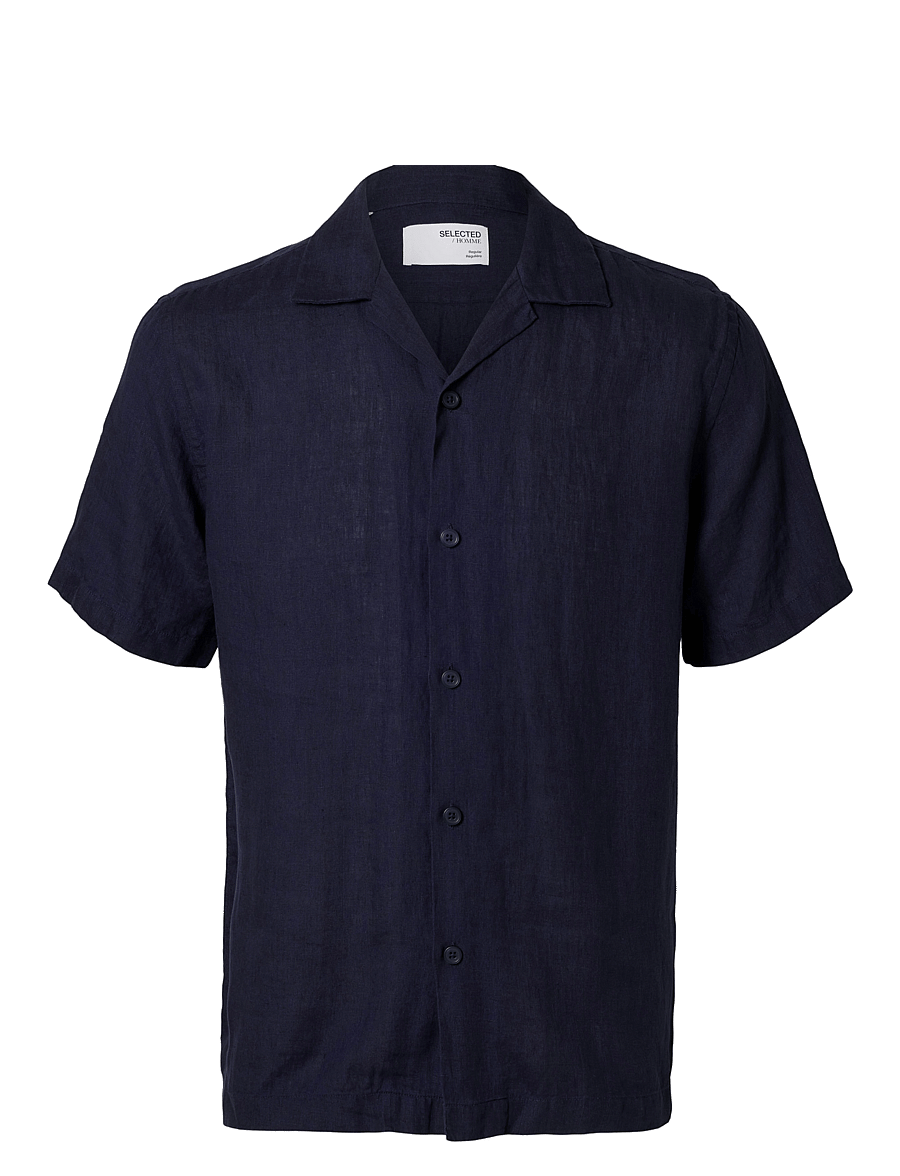 Selected - SLHRELAXKYLIAN MIX SS SHIRT RESORT - leinenhemden - navy blazer - 1