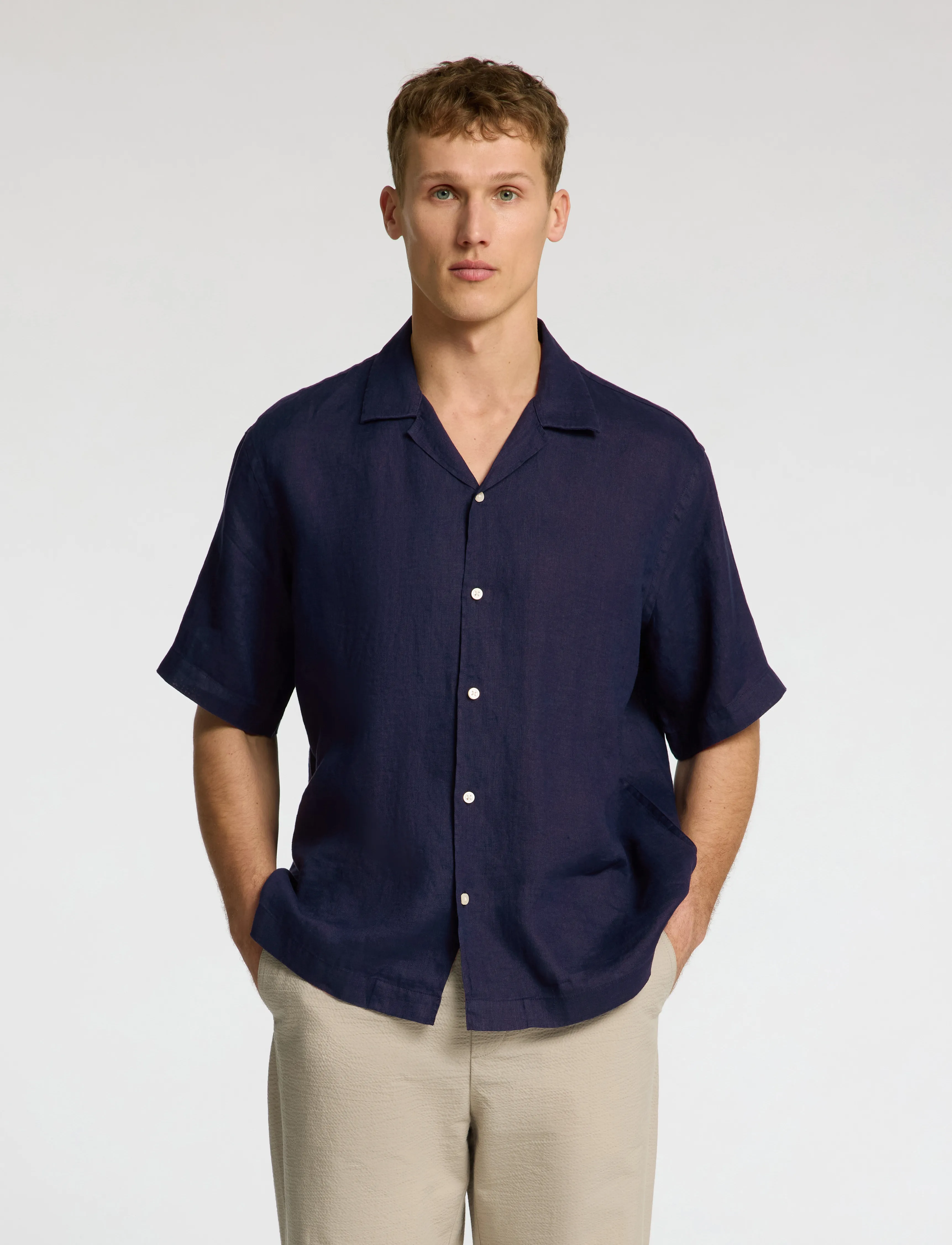 Selected SLHRLXKYLIAN LINEN SS SHIRT RESORT - Skjorter - NAVY BLAZER / navy