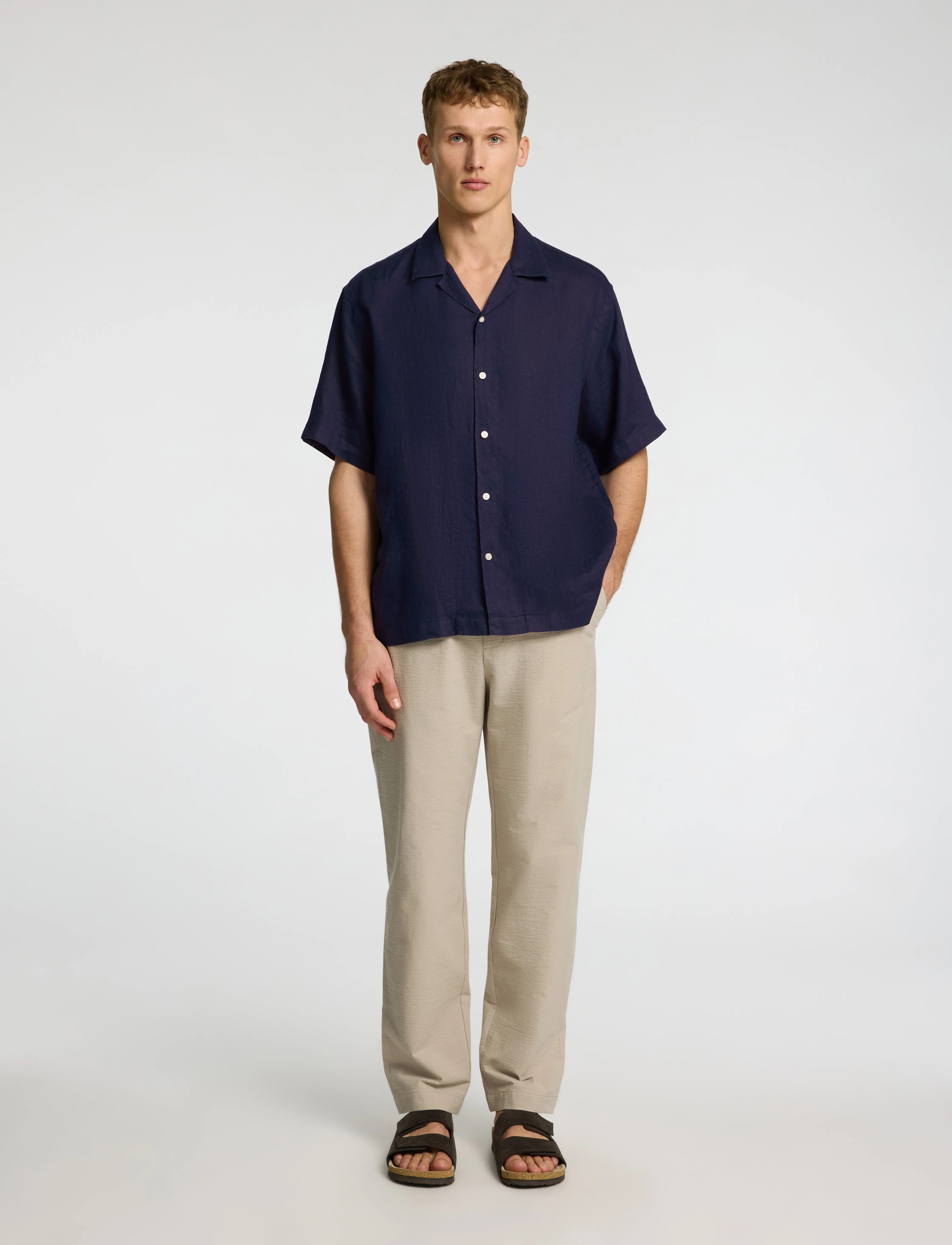 Selected - SLHRELAXKYLIAN MIX SS SHIRT RESORT - hørskjorter - navy blazer - 4