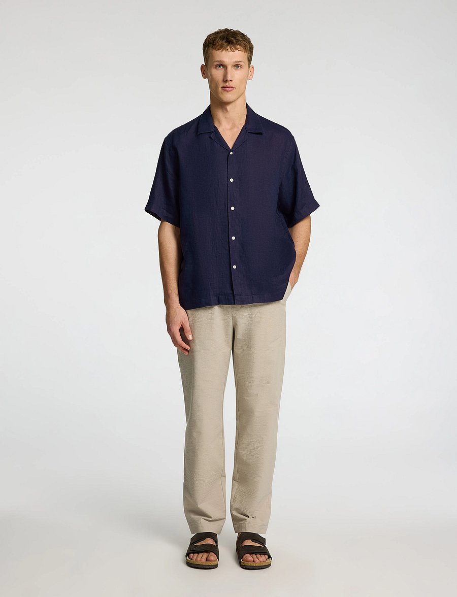 Selected - SLHRELAXKYLIAN MIX SS SHIRT RESORT - leinenhemden - navy blazer - 4