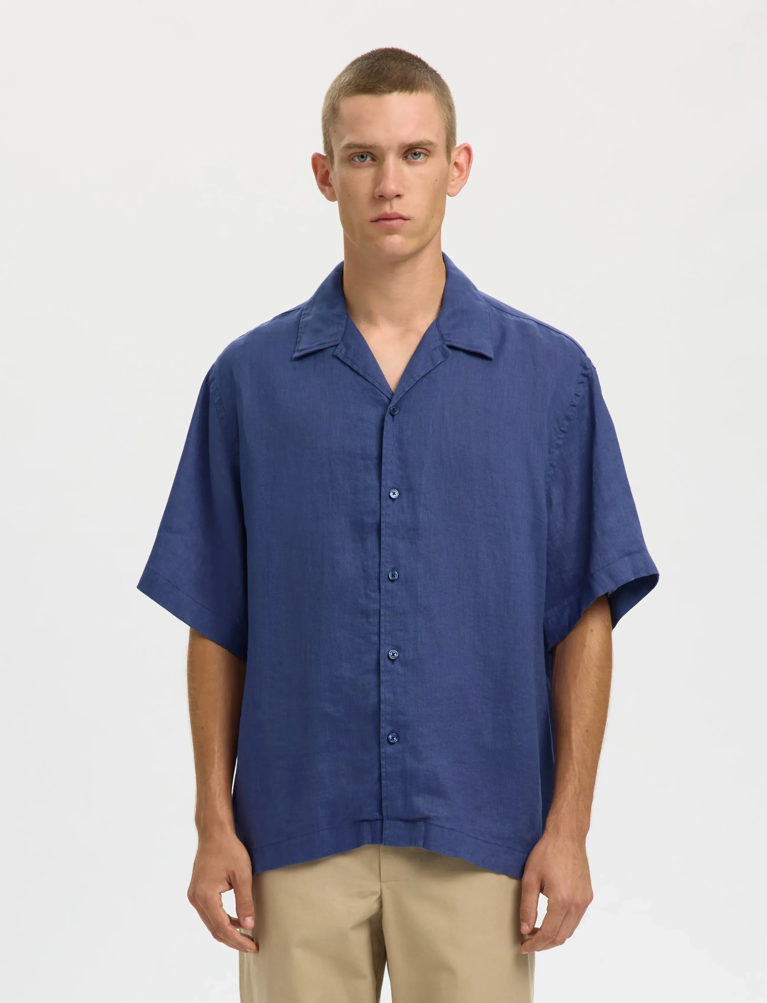 Selected SLHRLXKYLIAN LINEN SS SHIRT RESORT - Drabužiai - OCEANA / blue
