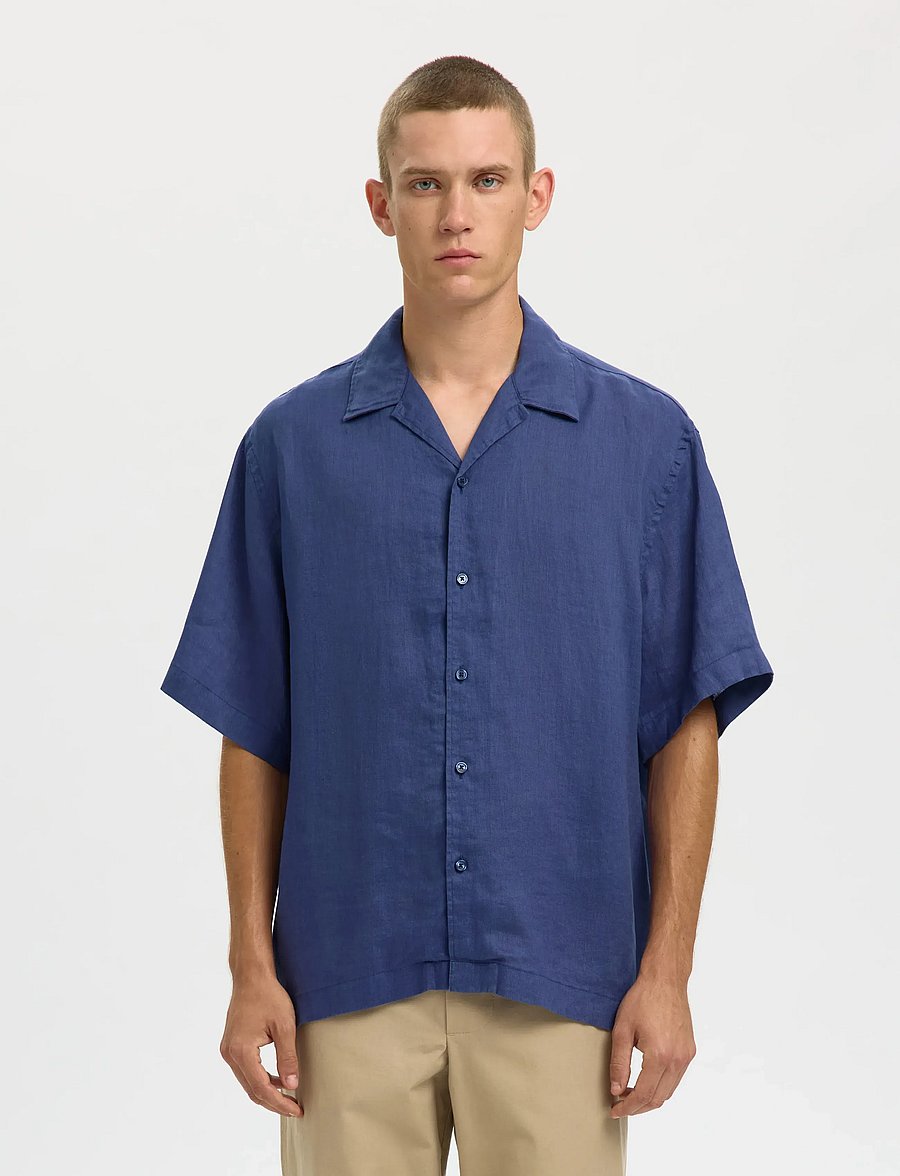 Selected - SLHRELAXKYLIAN MIX SS SHIRT RESORT - leinenhemden - oceana - 0